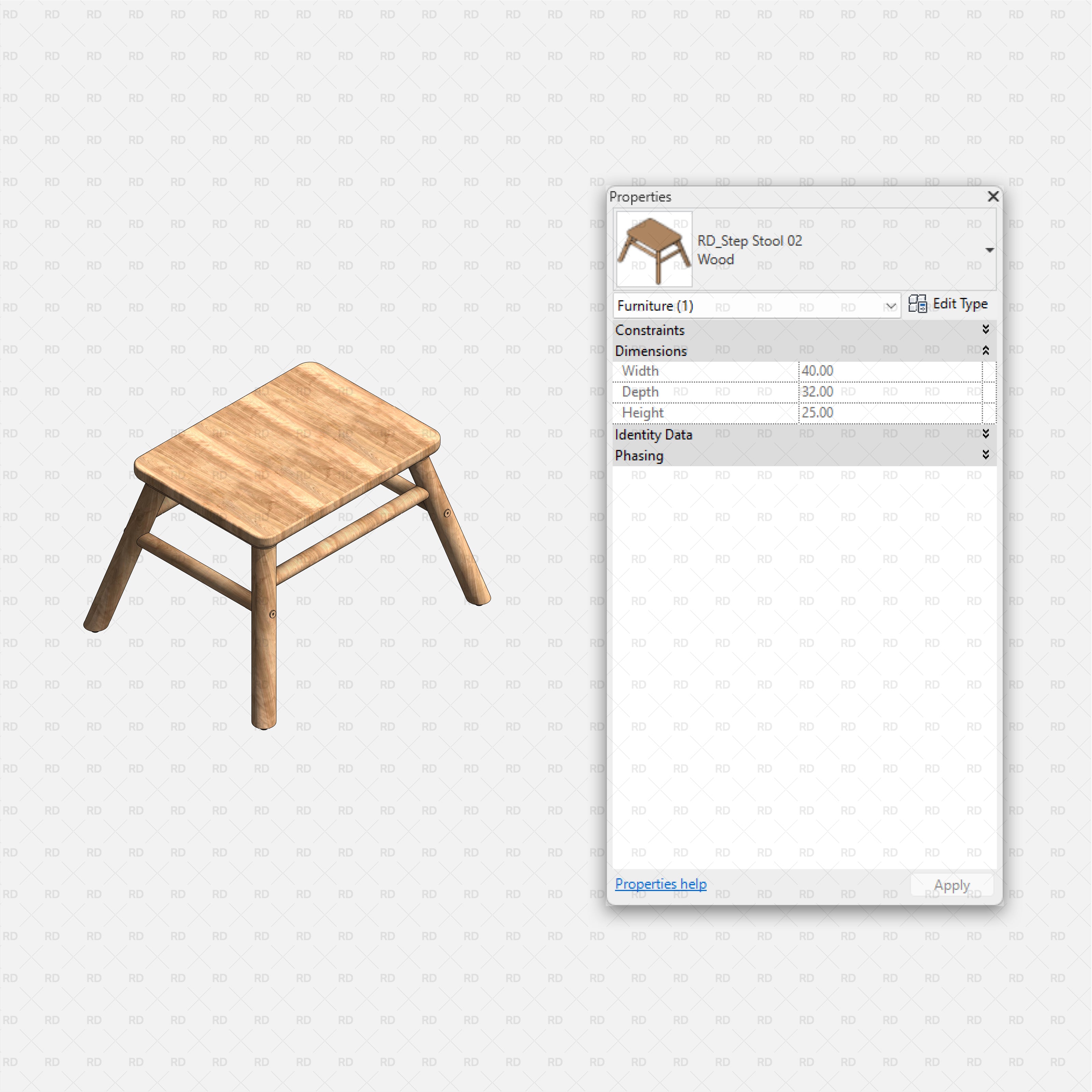 Revit Bathroom Furniture Accessories RD Studio BIM Blocks RFA Wooden Step Stool 02 Family