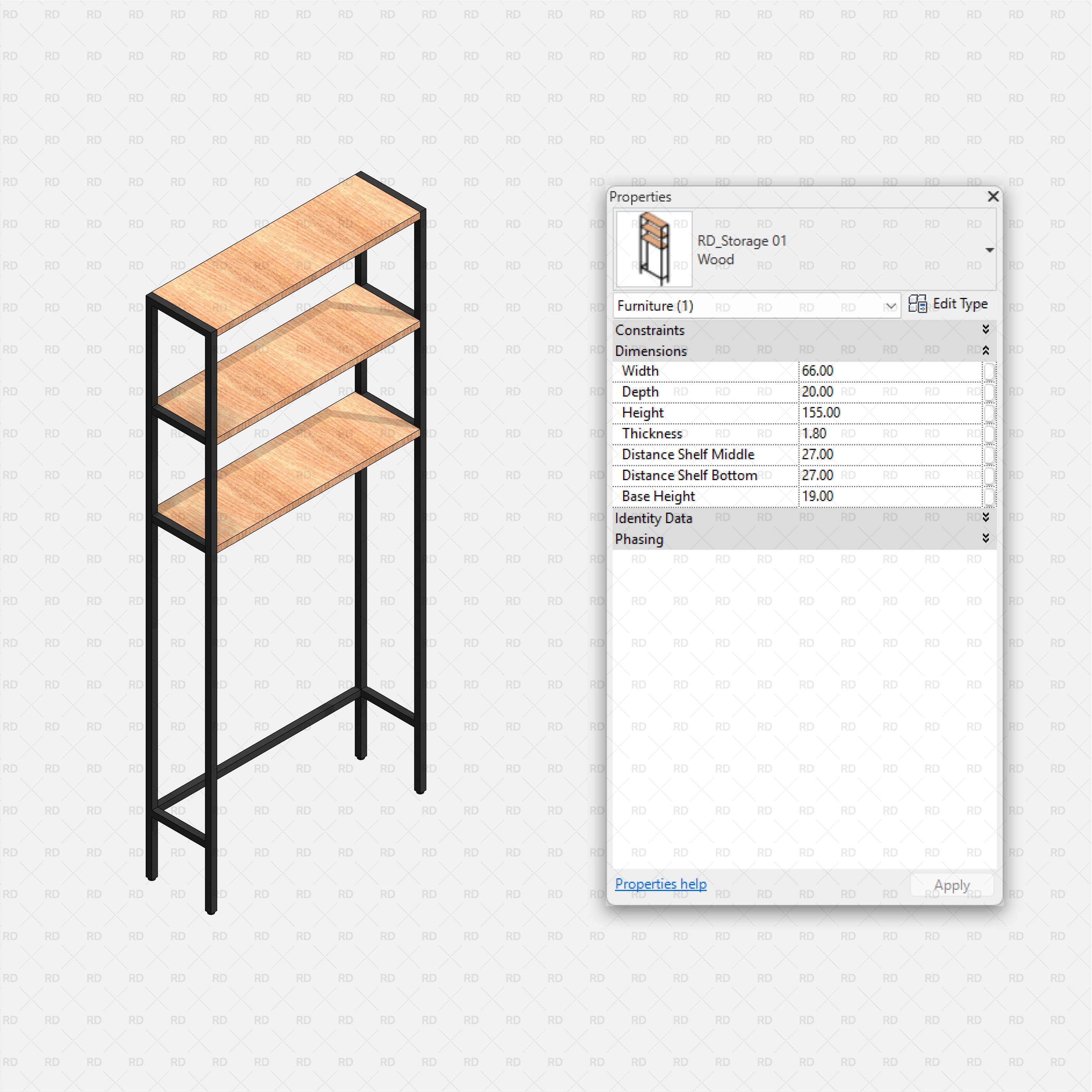 Revit Bathroom Furniture Accessories RD Studio BIM Blocks RFA Black Frame Three Shelf Storage 01 Family