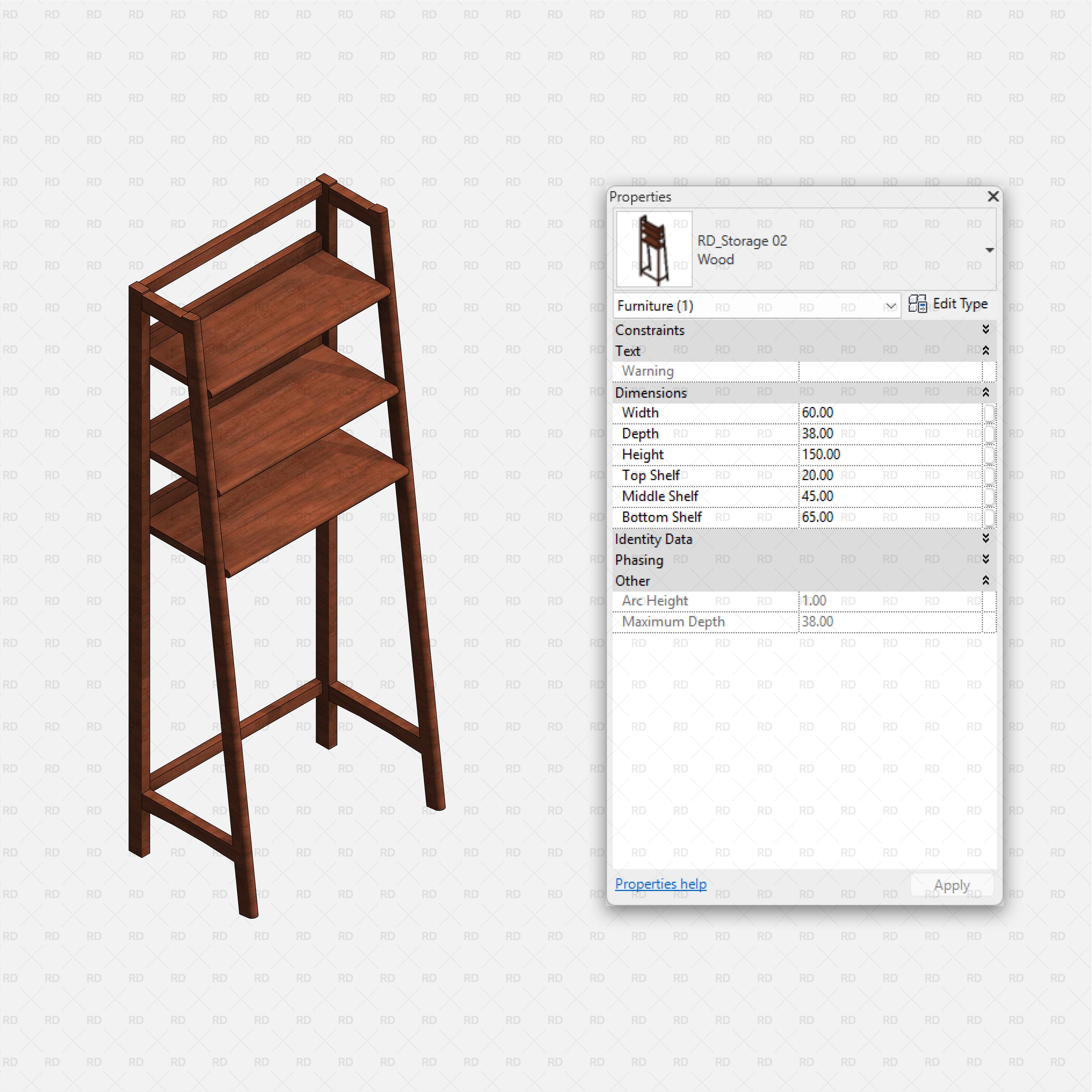 Revit Bathroom Furniture Accessories RD Studio BIM Blocks RFA Wood Leaning Three Shelf Storage 02 Family