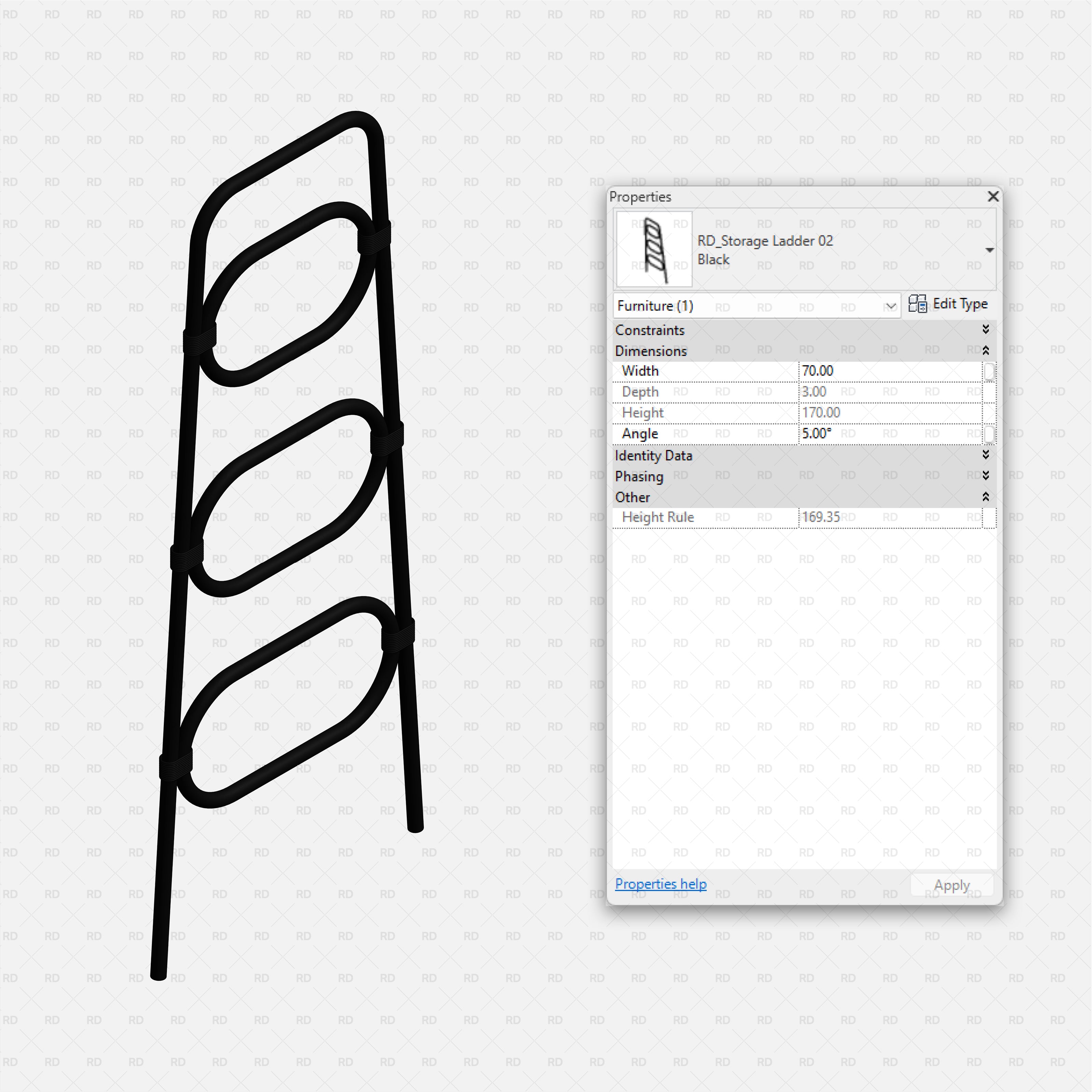Revit Bathroom Furniture Accessories RD Studio BIM Blocks RFA Black Metal Towel Storage Ladder 02 Organizer Family