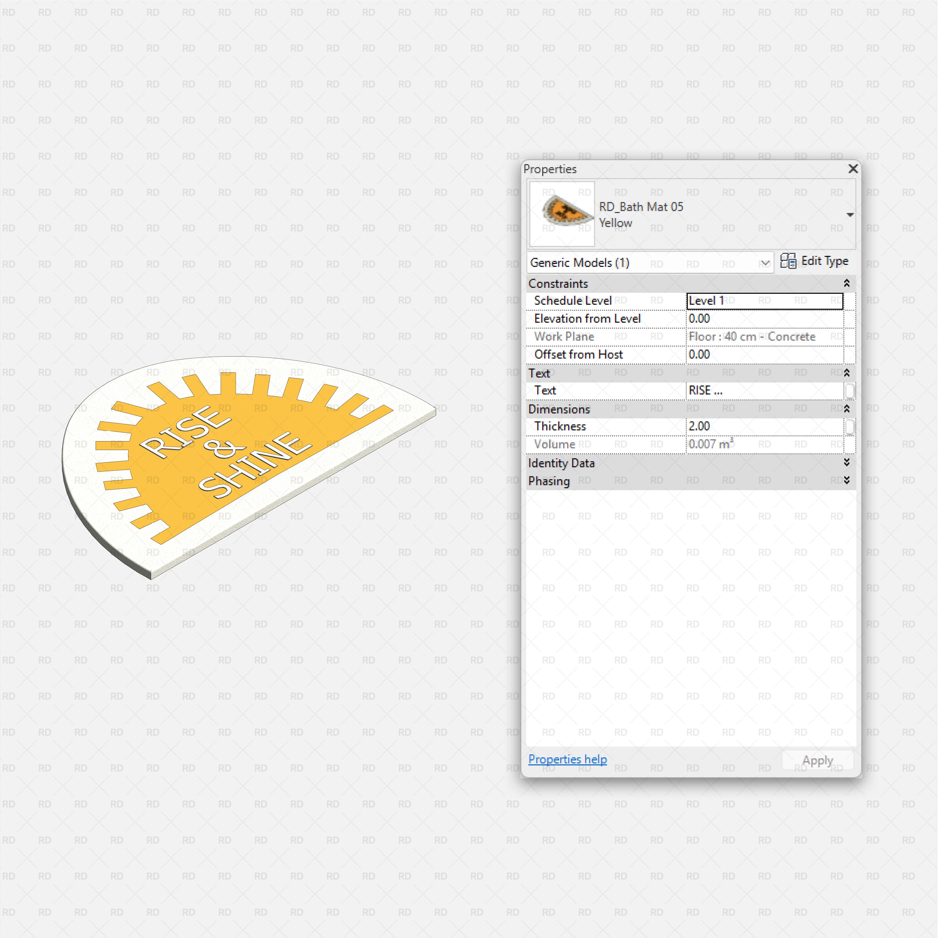 Revit Bathroom Furniture Accessories RD Studio BIM Blocks RFA - Semicircle Yellow Rise & Shine Bath Mat Family