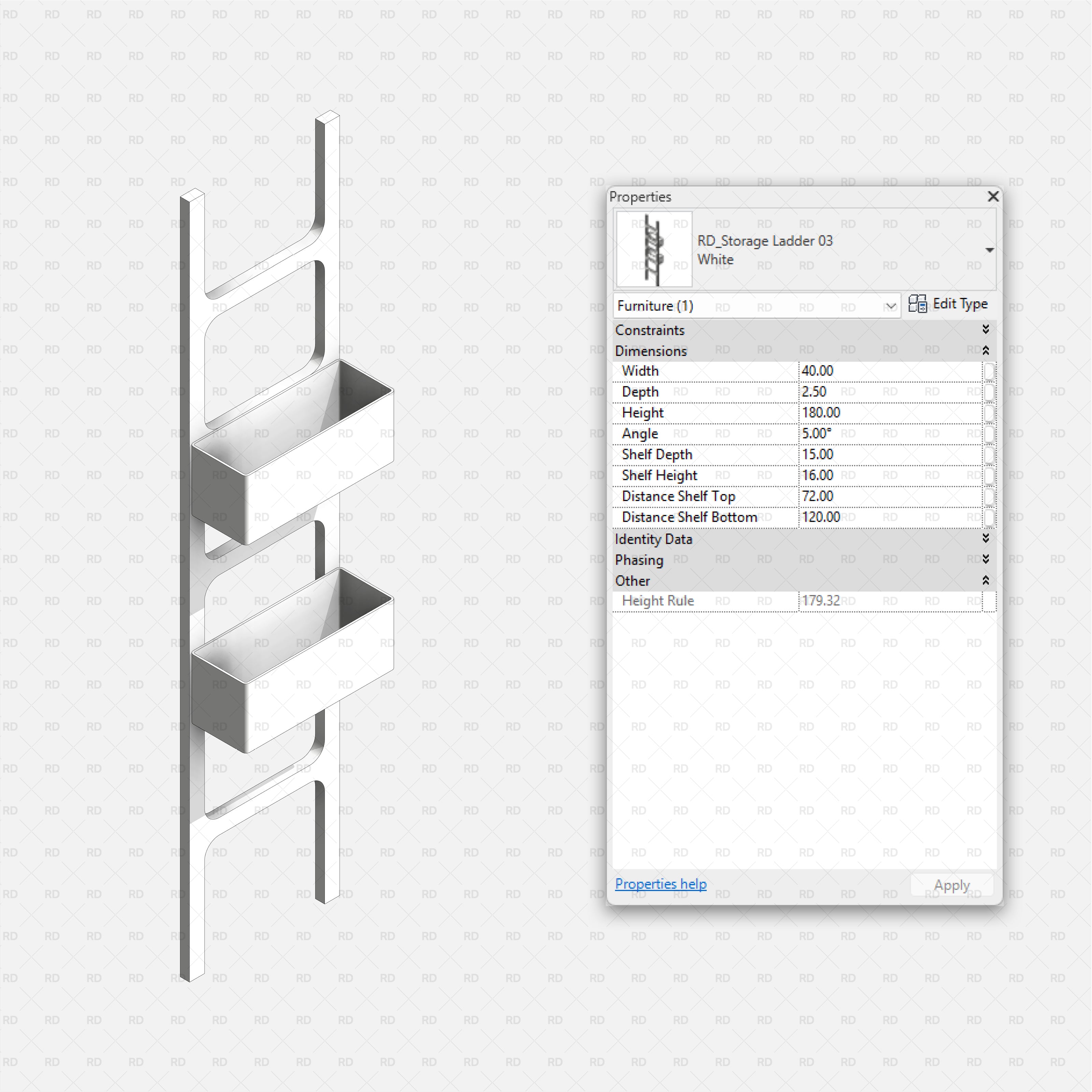 revit bathroom furniture accessories RD Studio BIM blocks RFA - storage ladder with two box shelves