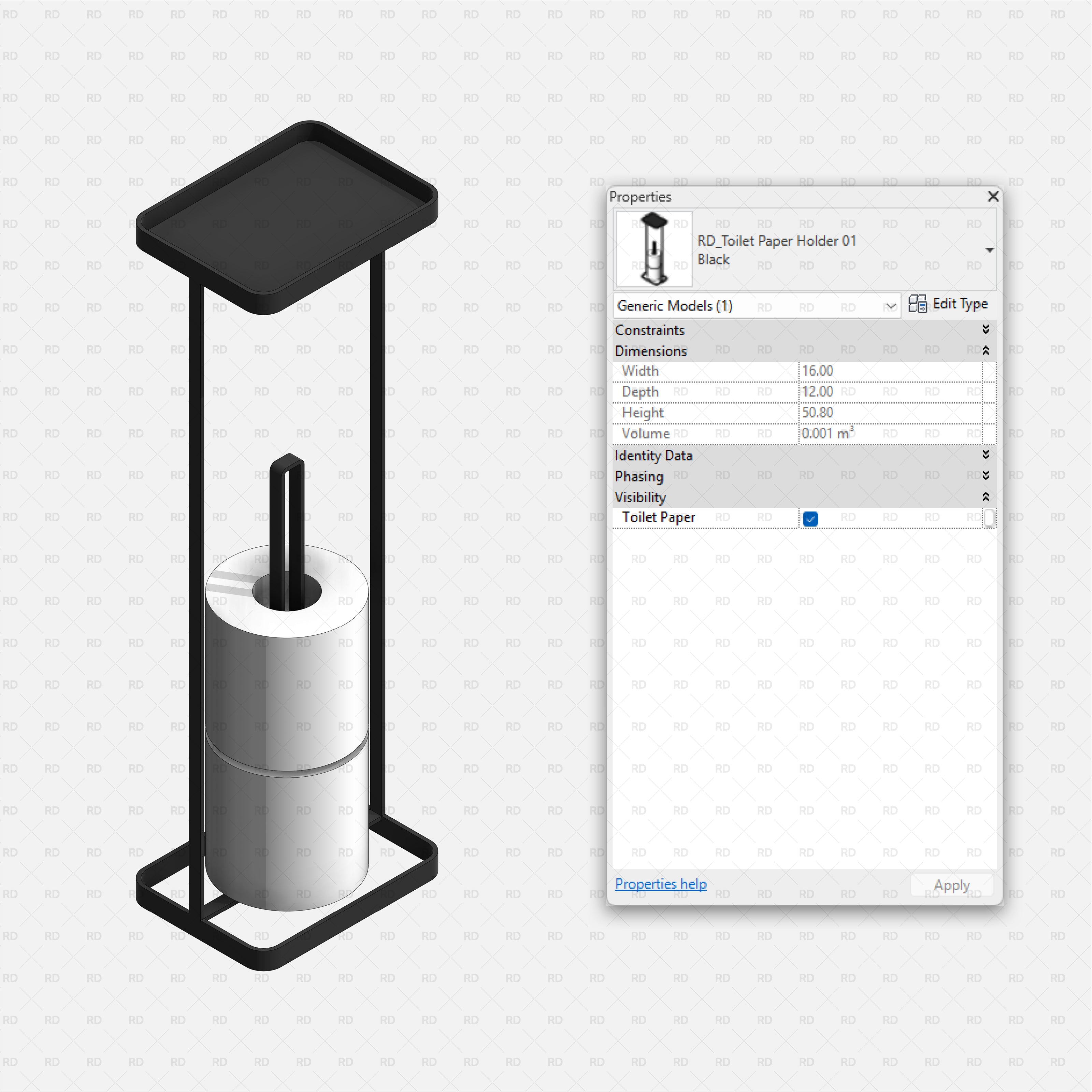 revit bathroom furniture accessories RD Studio BIM blocks RFA - toilet paper holder stand with tray top