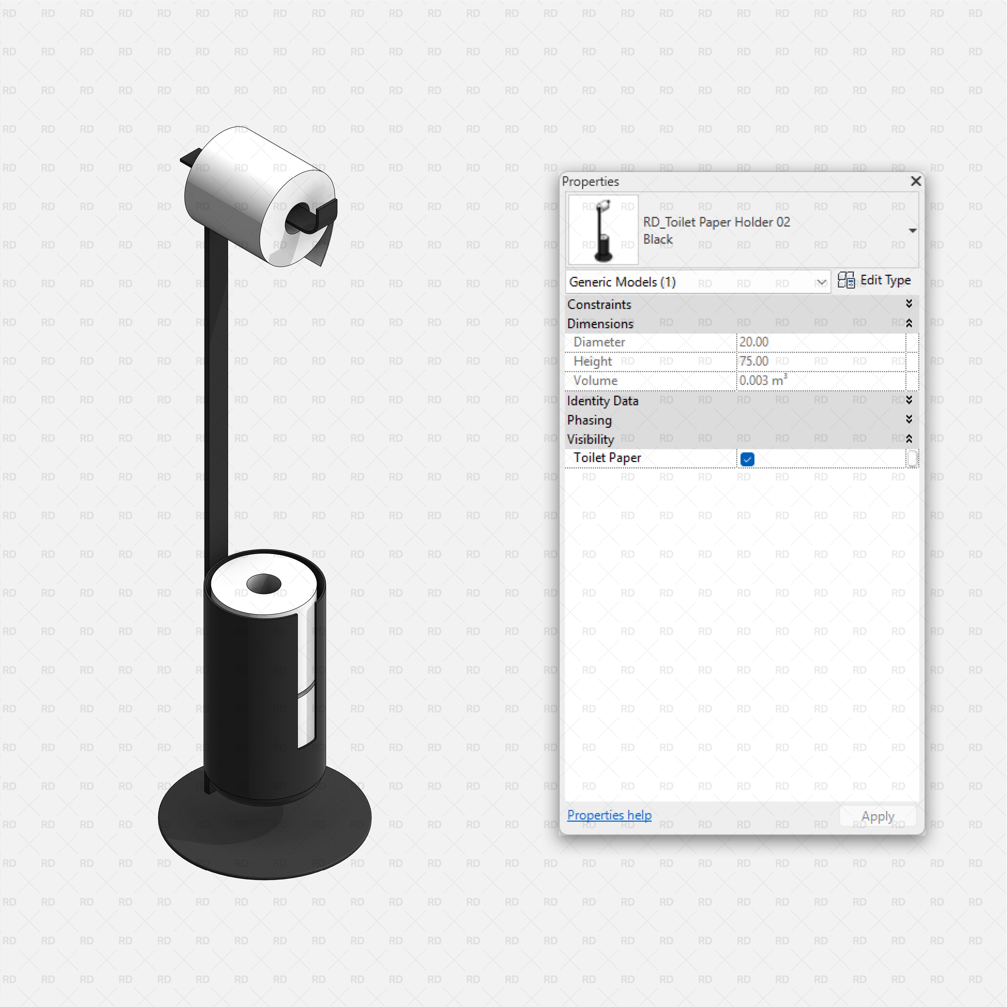 revit bathroom furniture accessories RD Studio BIM blocks RFA - toilet paper holder stand with round base