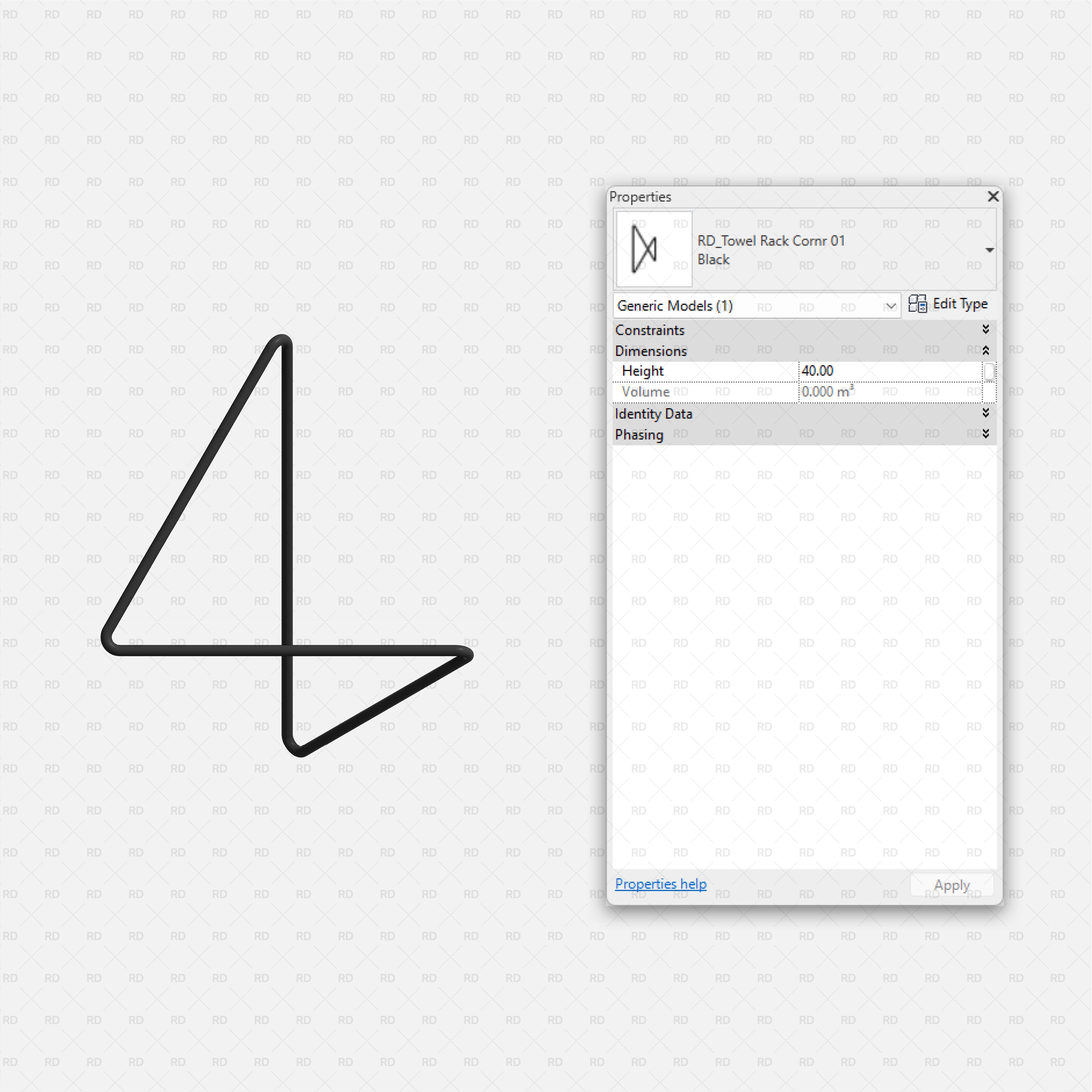 Revit Bathroom Furniture Accessories RD Studio BIM Blocks RFA Black Geometric Corner Wall Towel Rack 01 Family
