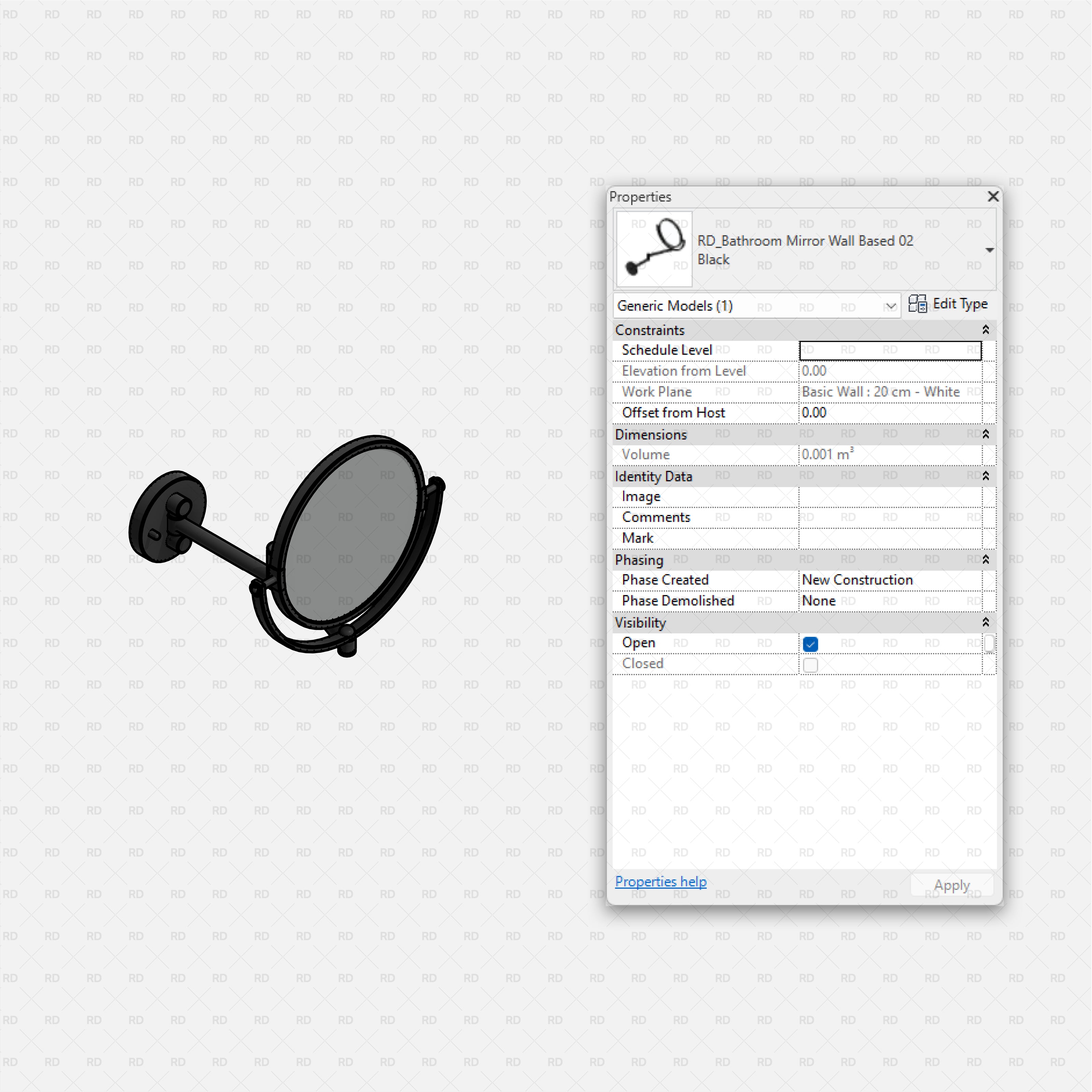 Revit Bathroom Furniture Accessories RD Studio BIM Blocks RFA - Wall Mounted Vanity Mirror Family