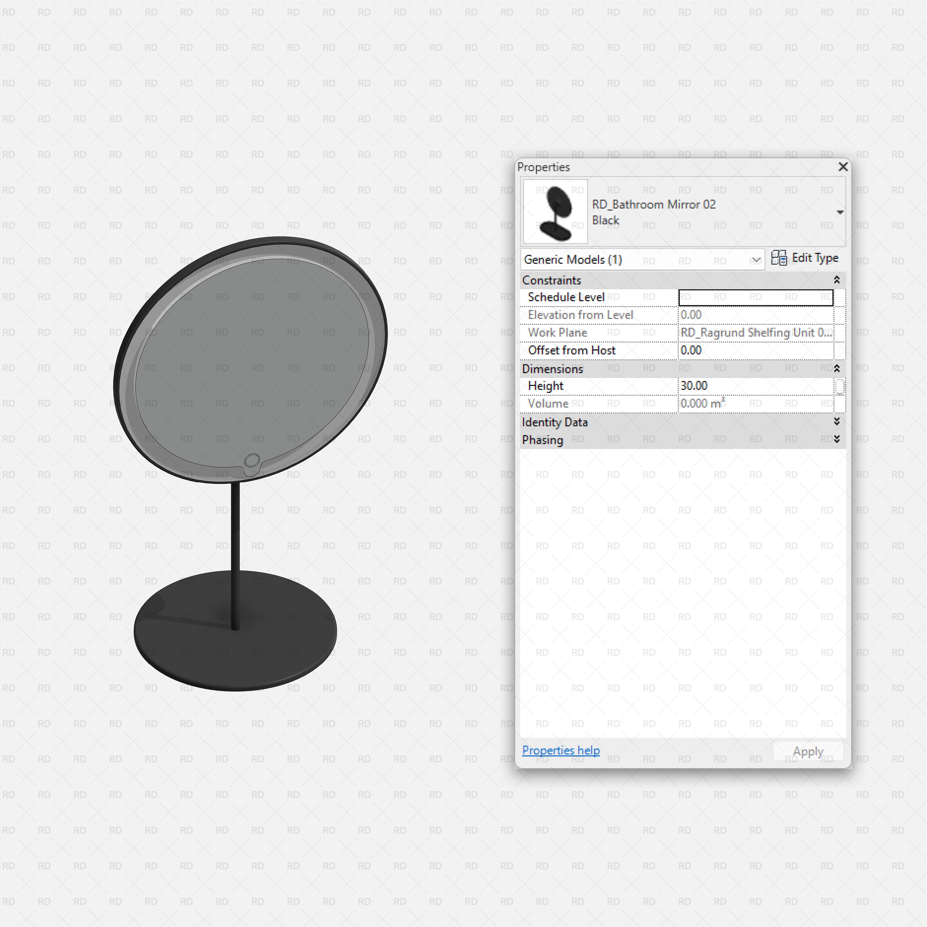 Revit Bathroom Furniture Accessories RD Studio BIM Blocks RFA Black - Oval Tabletop Vanity Mirror Family