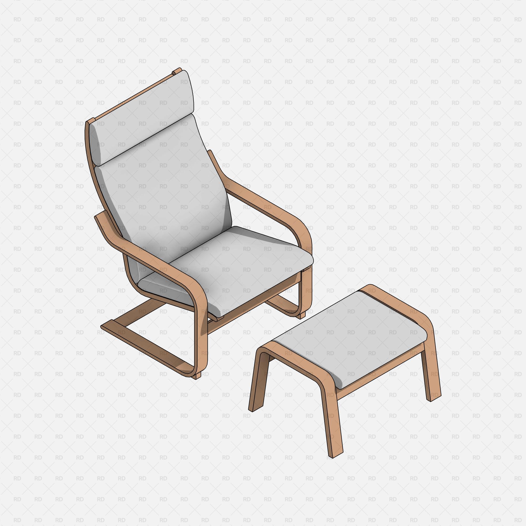 Revit IKEA POÄNG Armchair with Footstool download free rd studio bim object