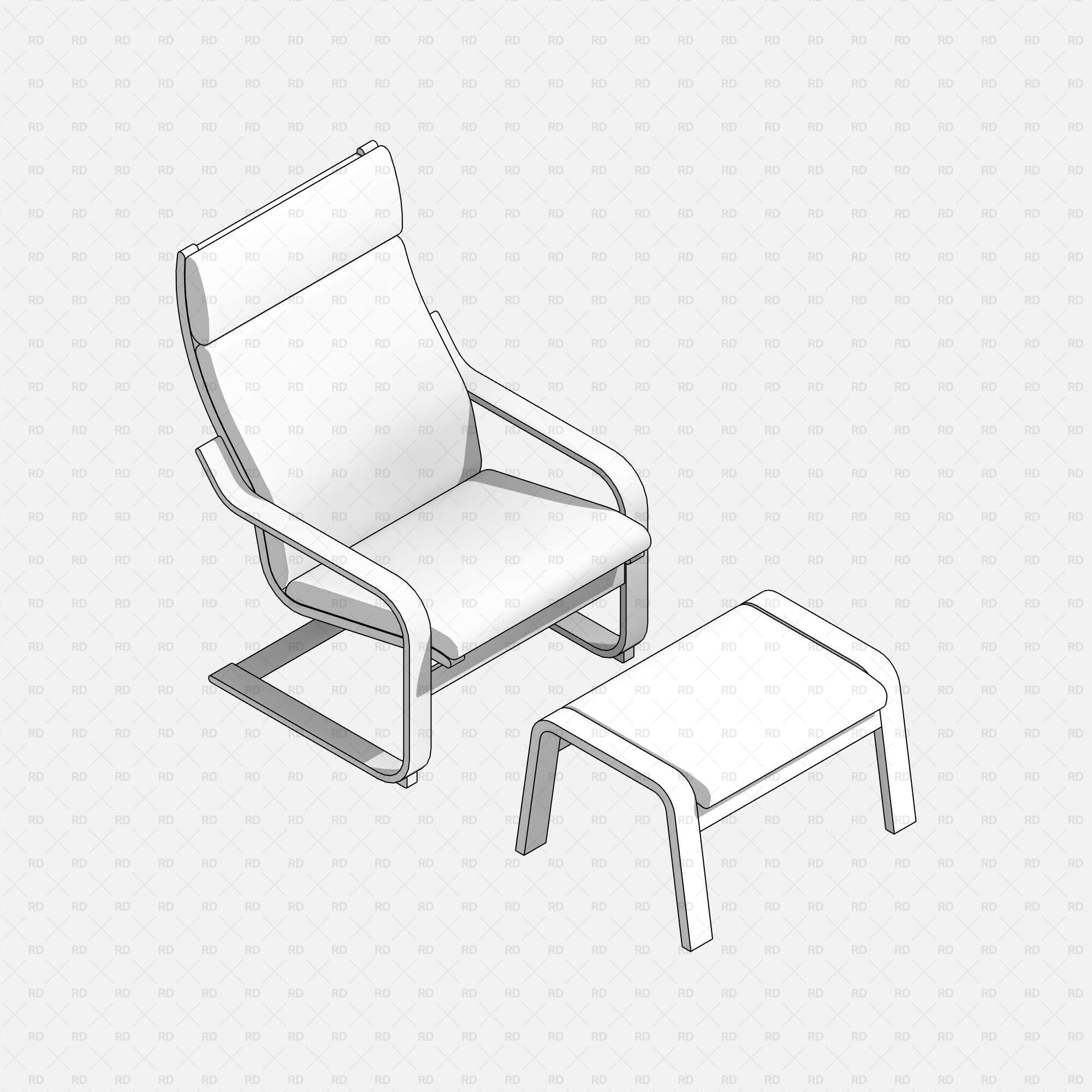 Revit IKEA POÄNG Armchair with Footstool download free rd studio bim object