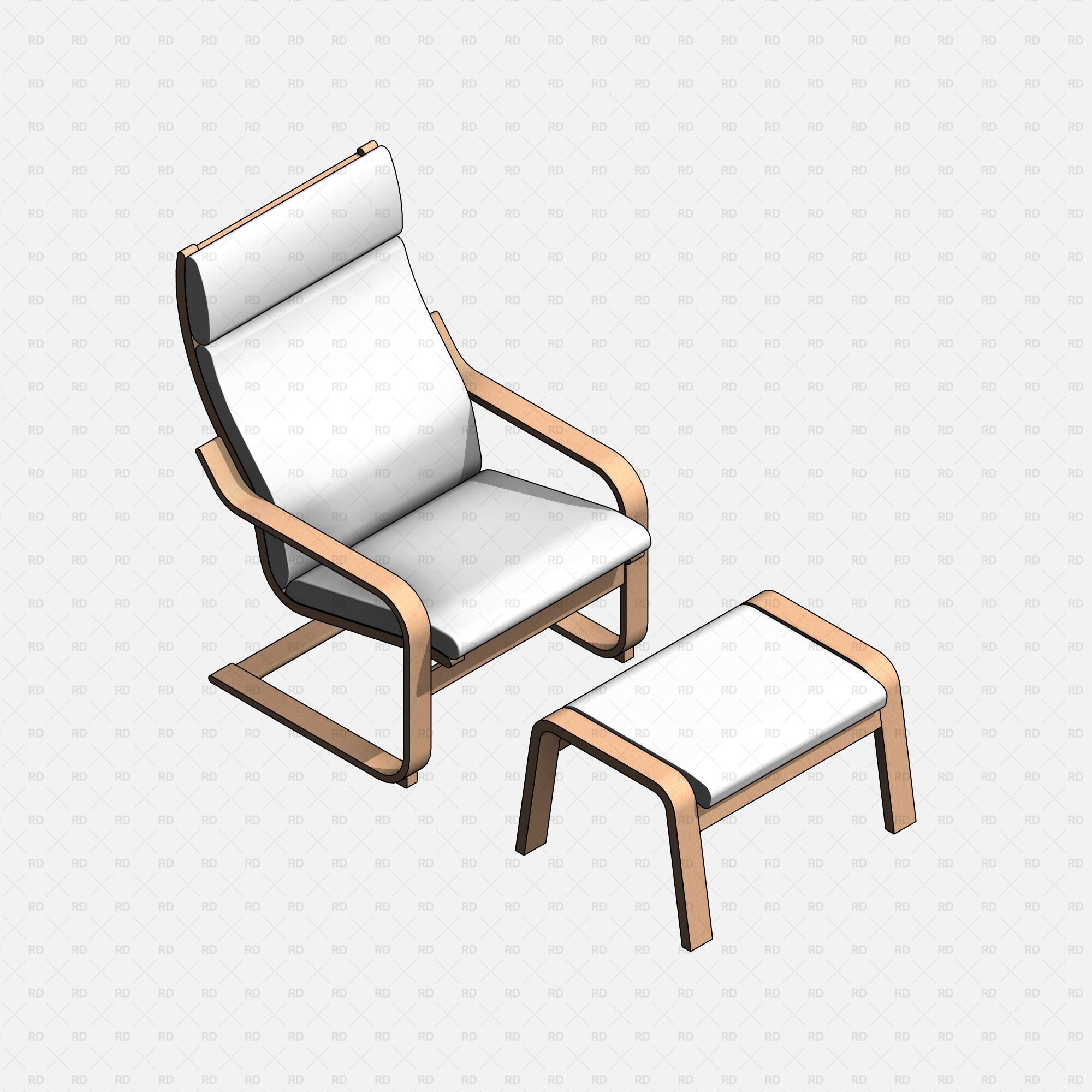 Revit IKEA POÄNG Armchair with Footstool download free rd studio