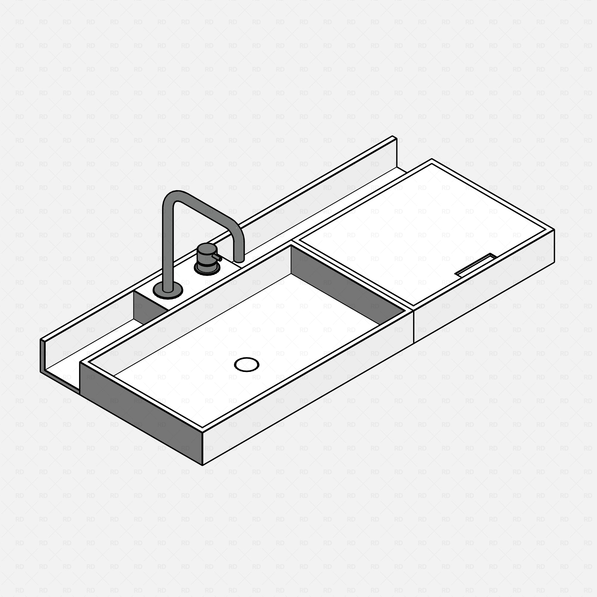 Modern Revit bathroom sink and vanity family with faucet and soap dispenser – 3D isometric view with filled shadows.
