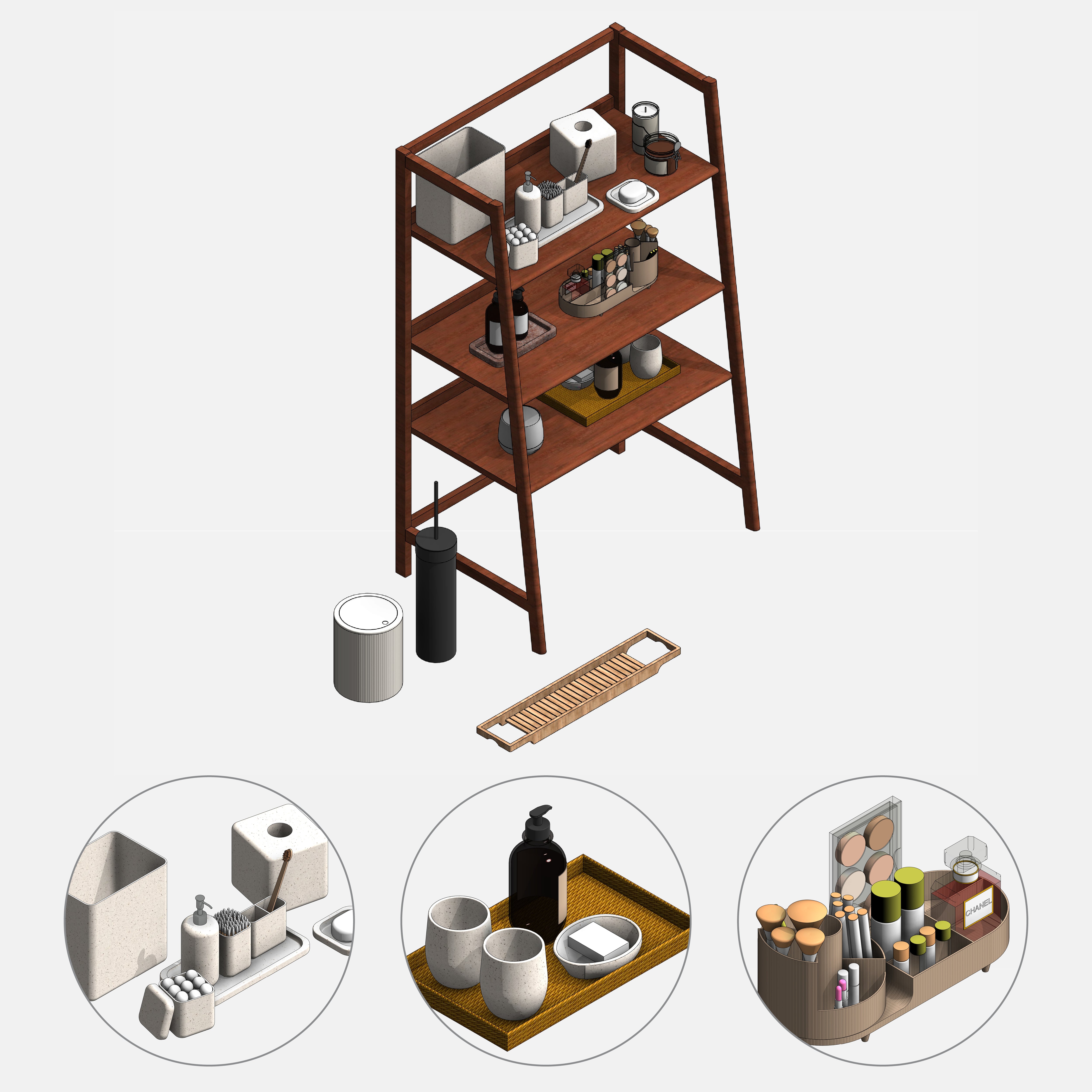 revit bathroom furniture accessories RD Studio BIM blocks rfa – detailed accessories on parametric shelf
