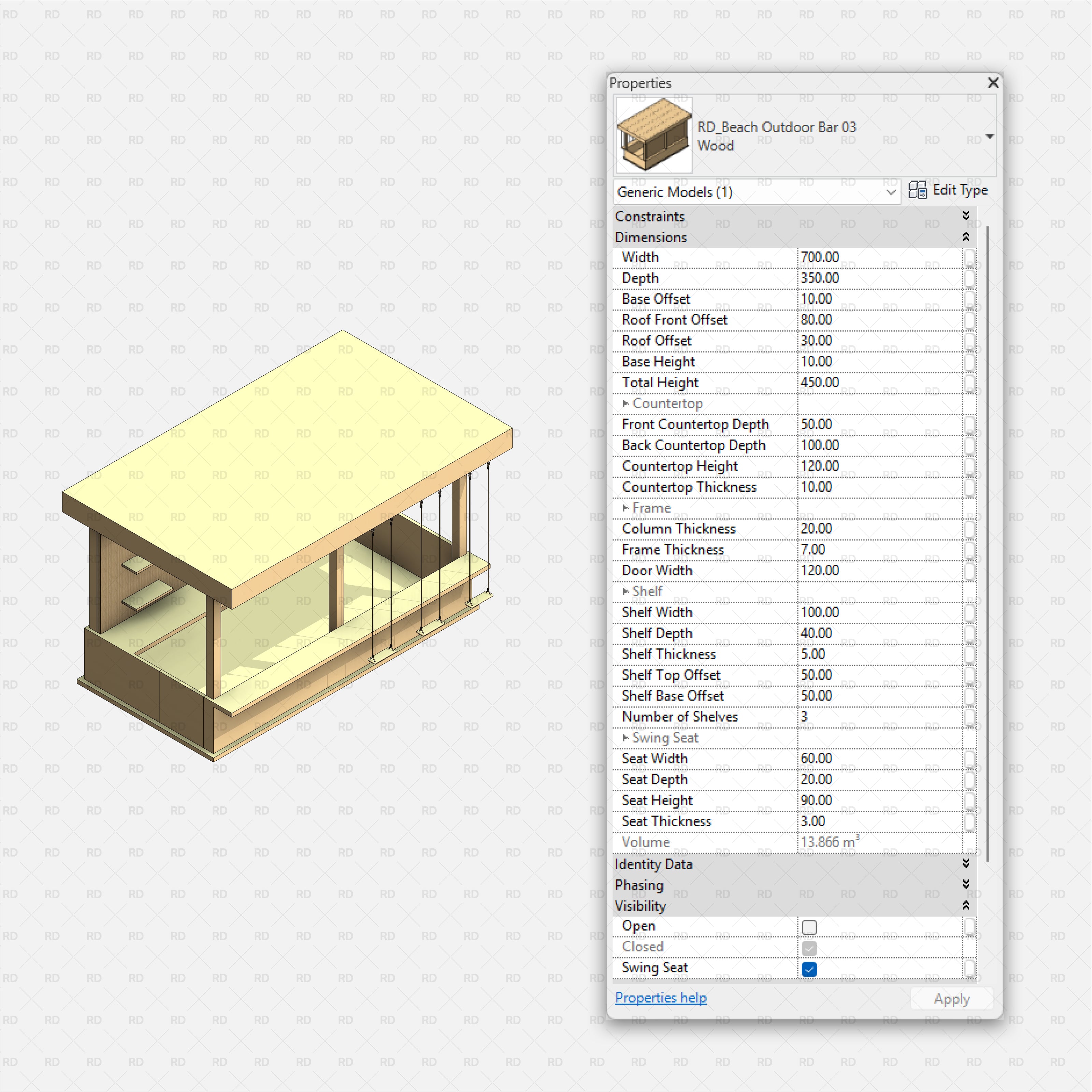 revit beach area specialty equipment and furniture bim object outdoor bar