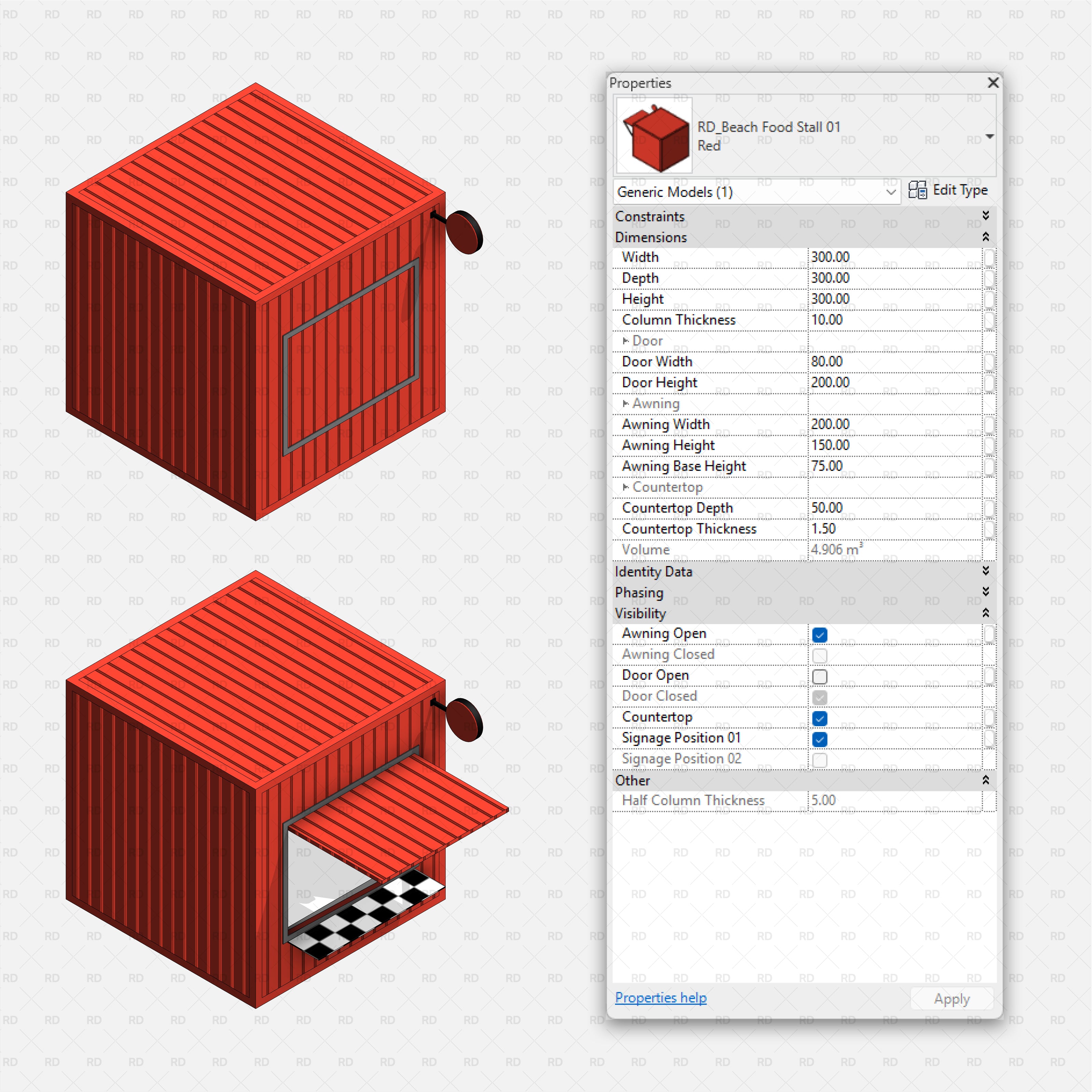 revit beach area specialty equipment and furniture bim object food stall