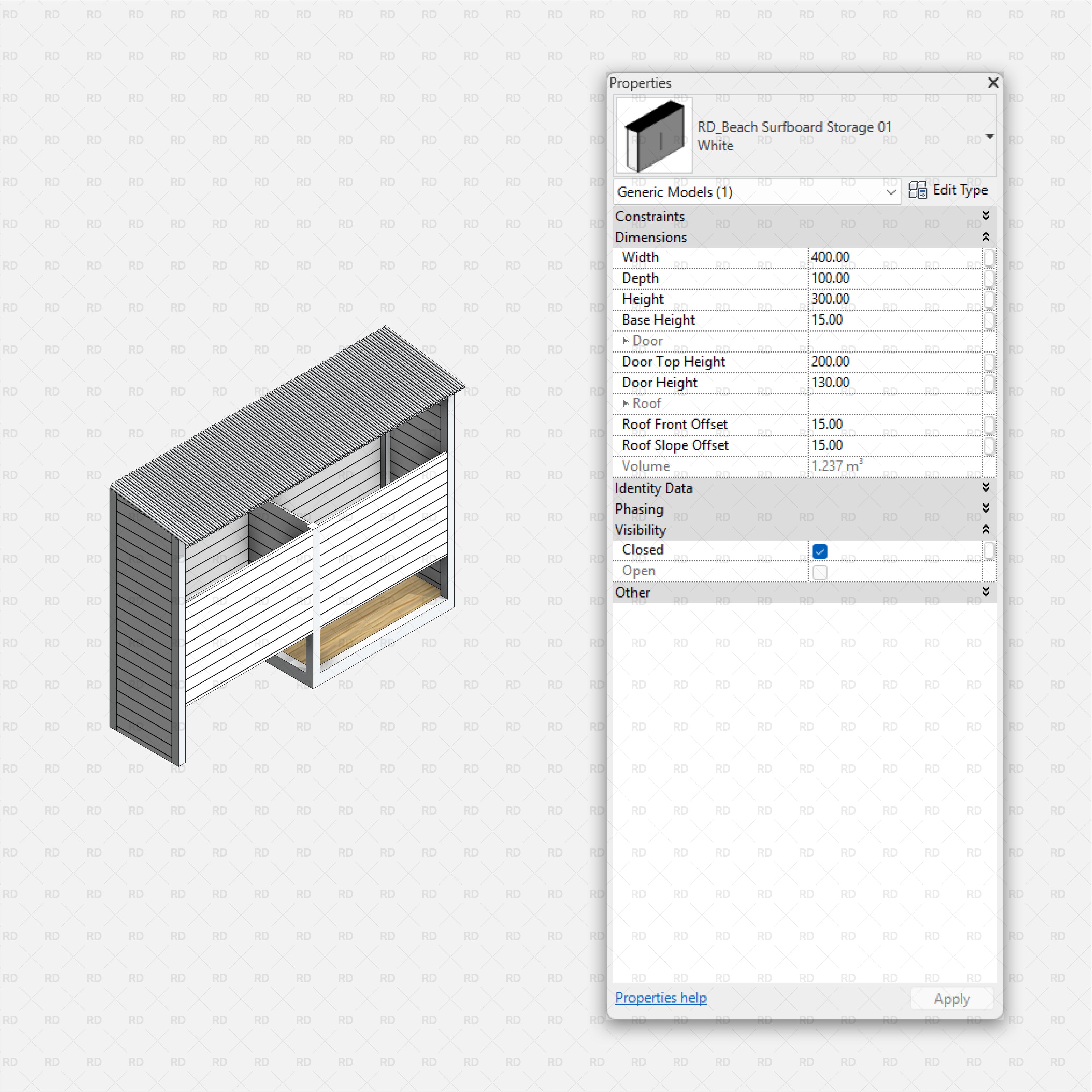 revit beach area specialty equipment and furniture bim object surfboard storage