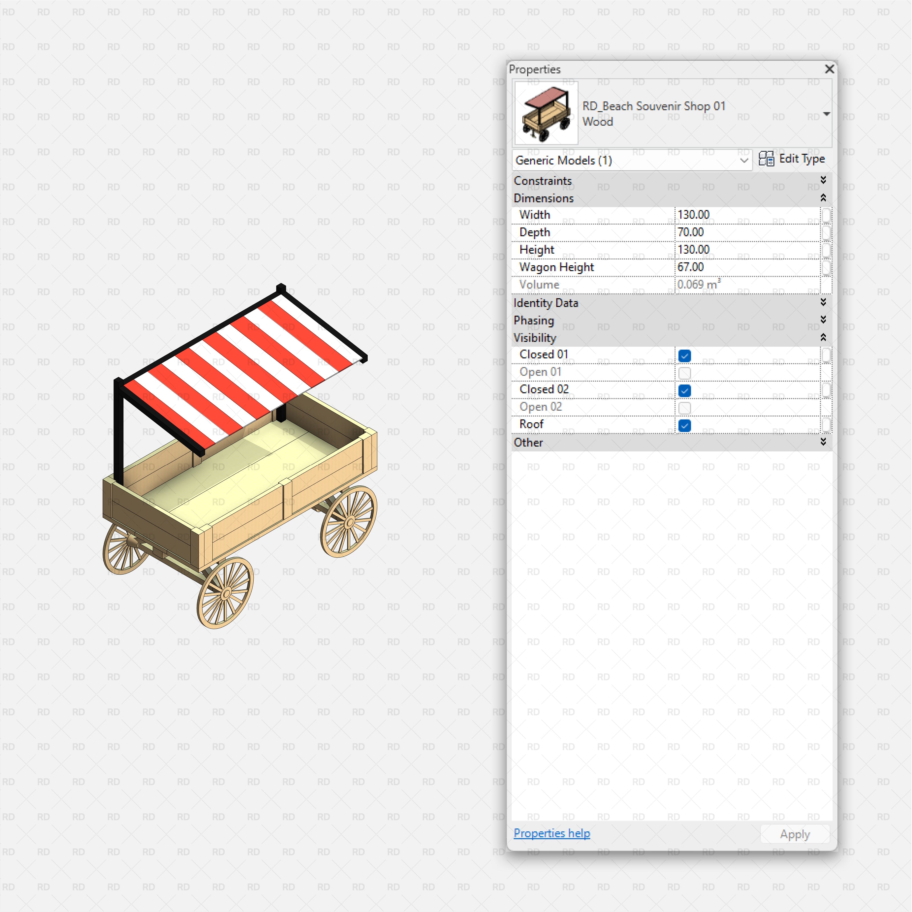 revit beach area specialty equipment and furniture bim object food stall souvenir shop