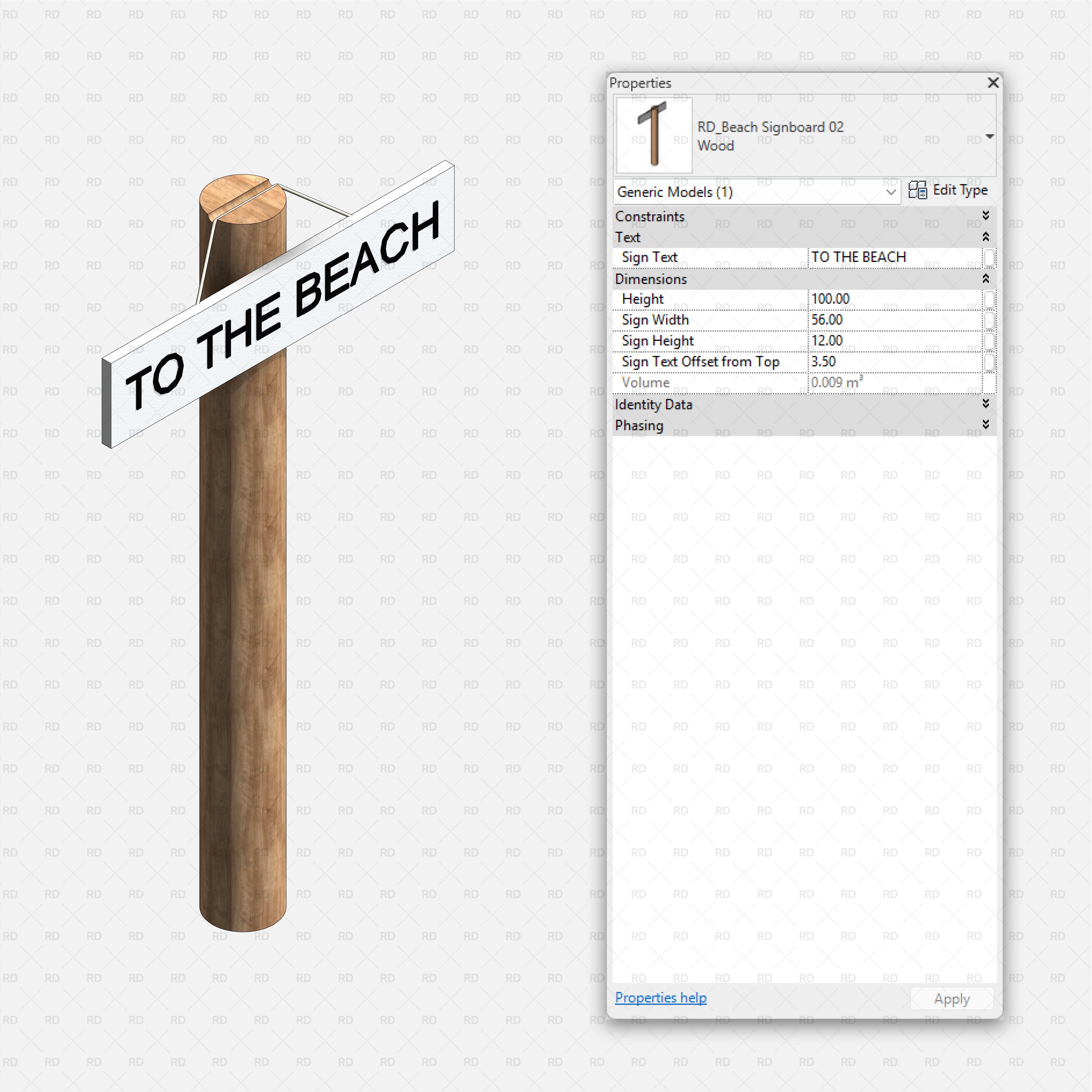 revit beach area specialty equipment and furniture bim object signboard