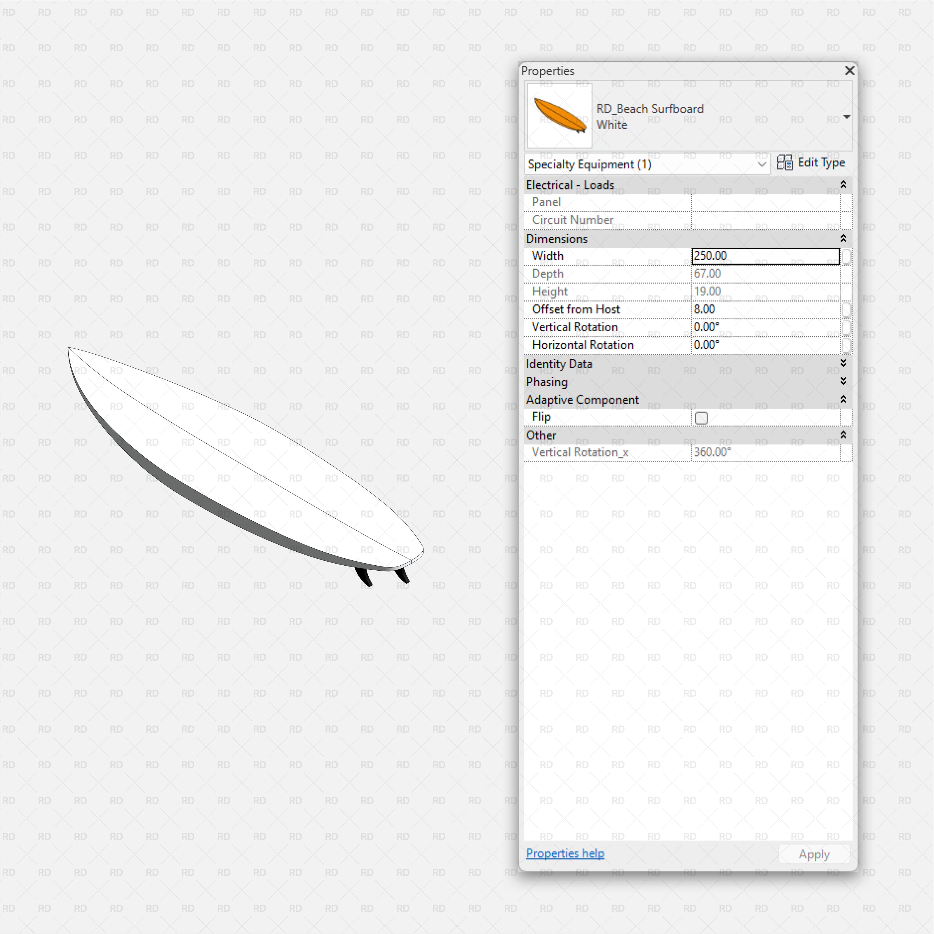 revit beach area specialty equipment and furniture bim object surfboard
