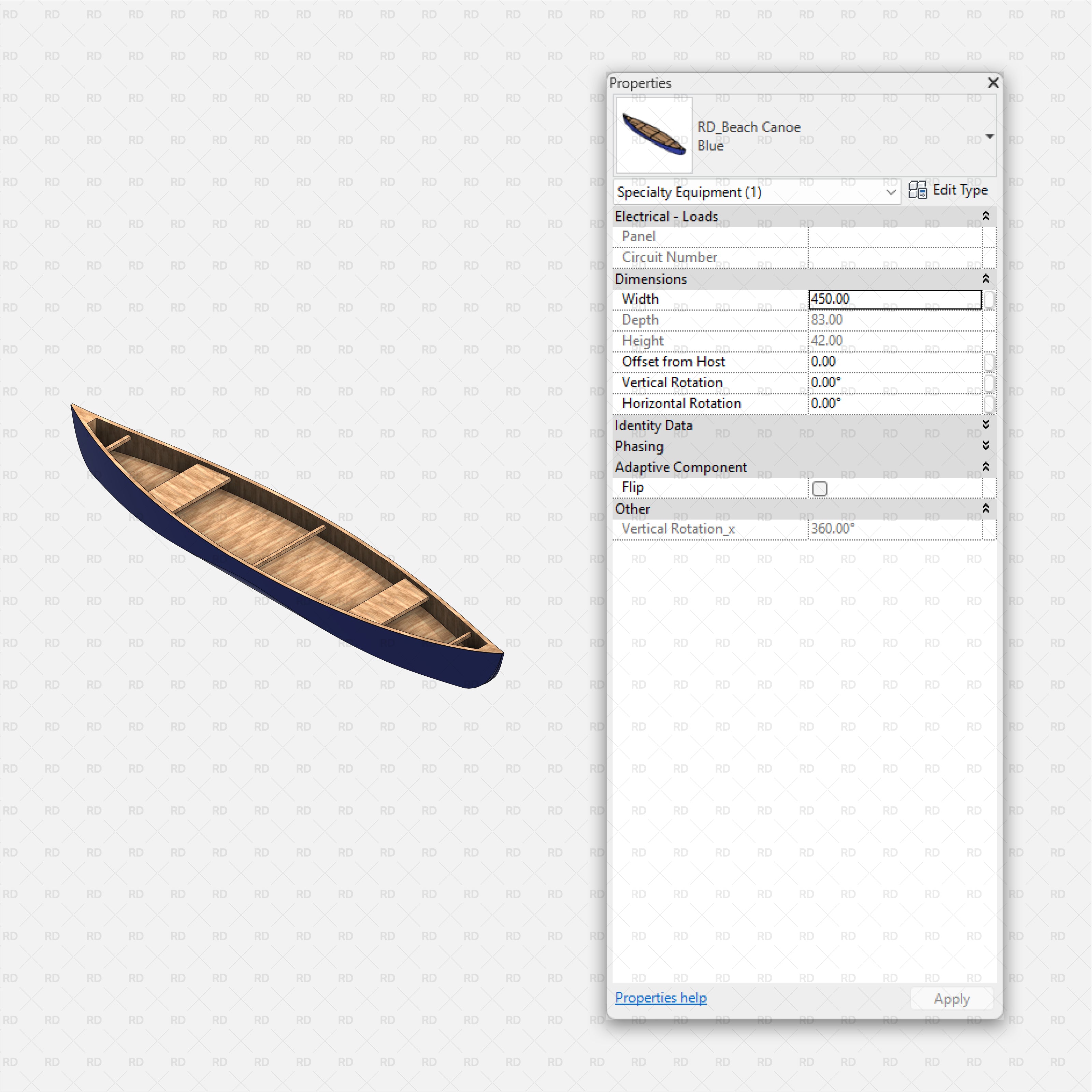 revit beach area specialty equipment and furniture bim object canoe