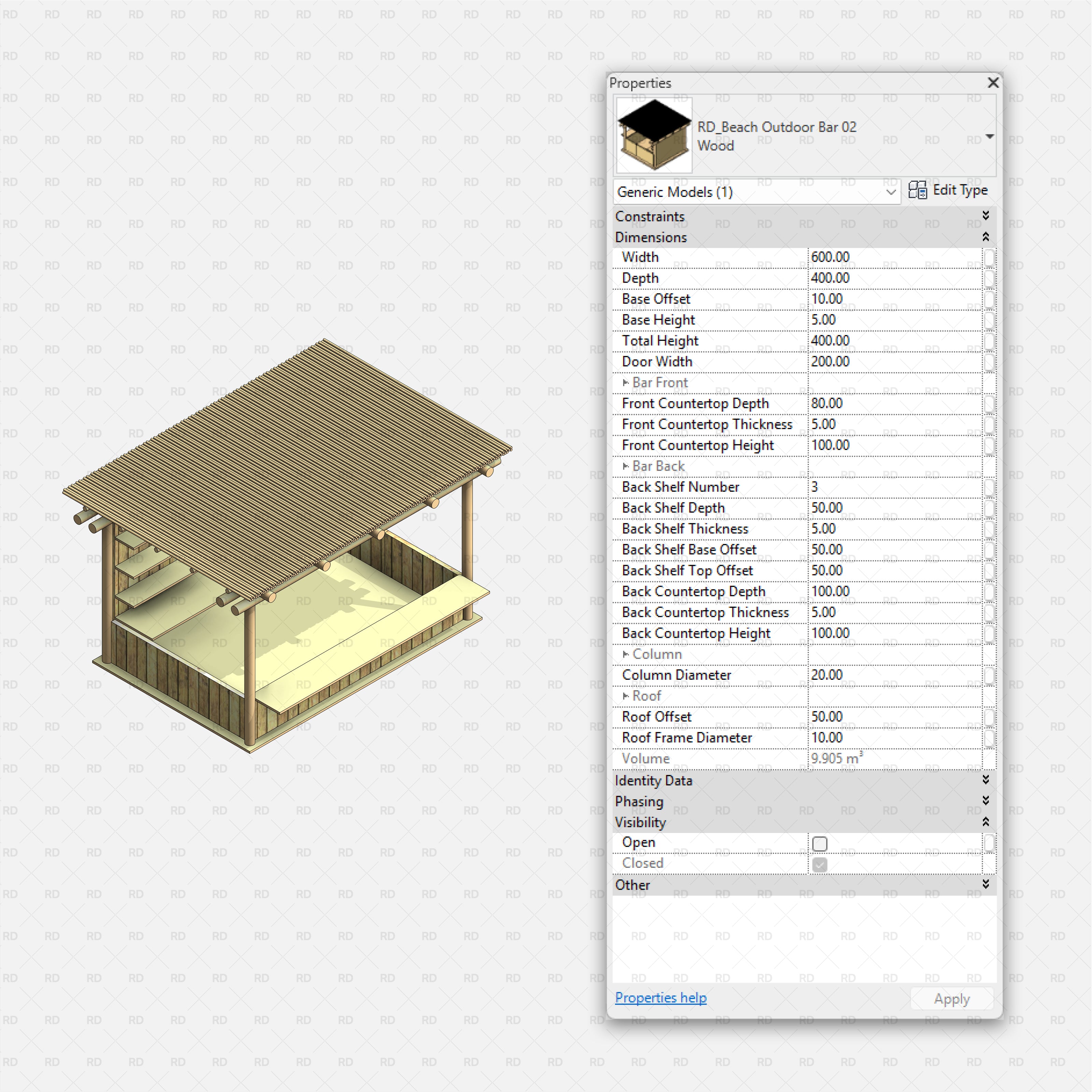 revit beach area specialty equipment and furniture bim object outdoor bar