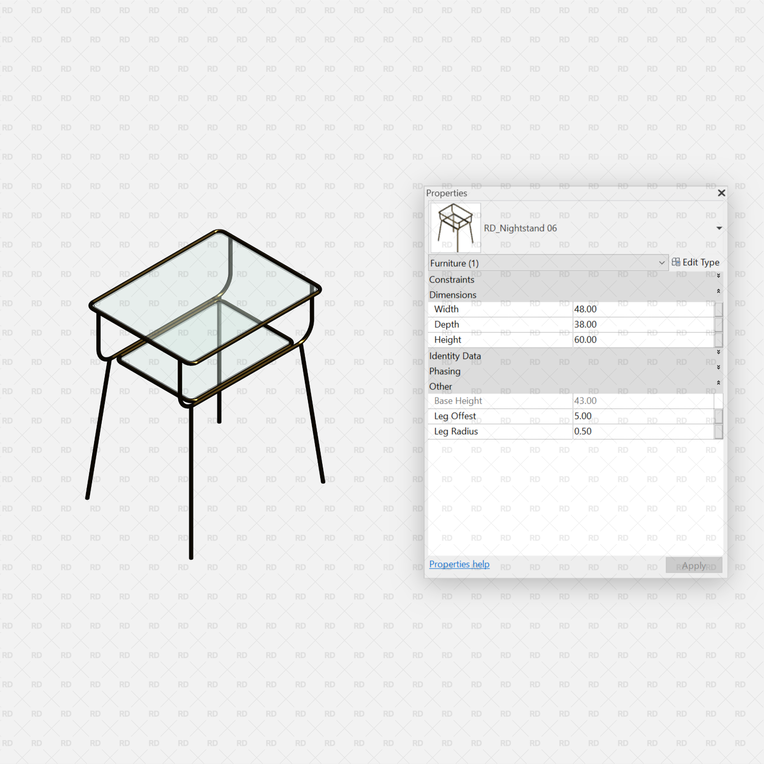 glass revit nightstand
