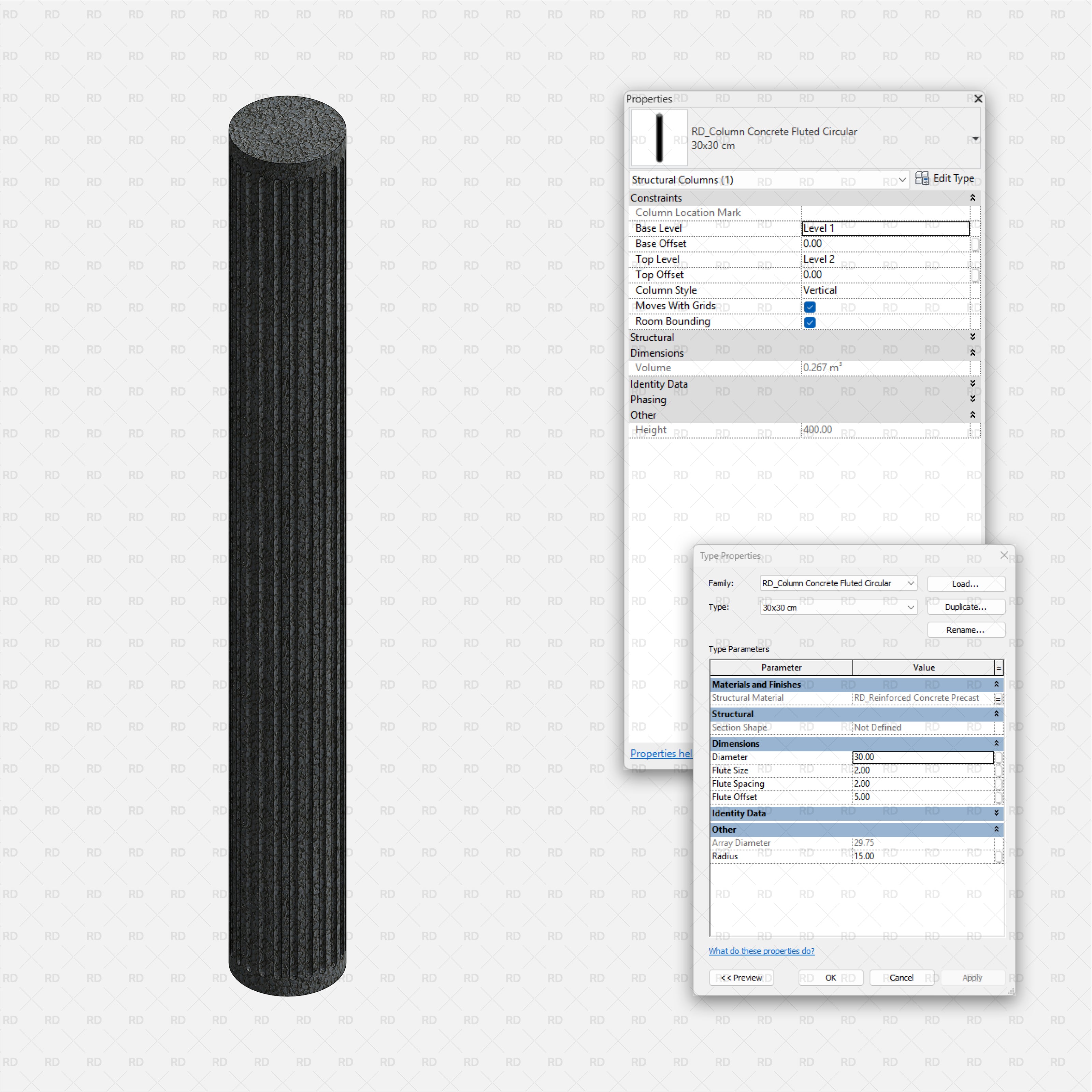 Revit Structural Concrete Columns bim object families blocks 3d model download fluted circular