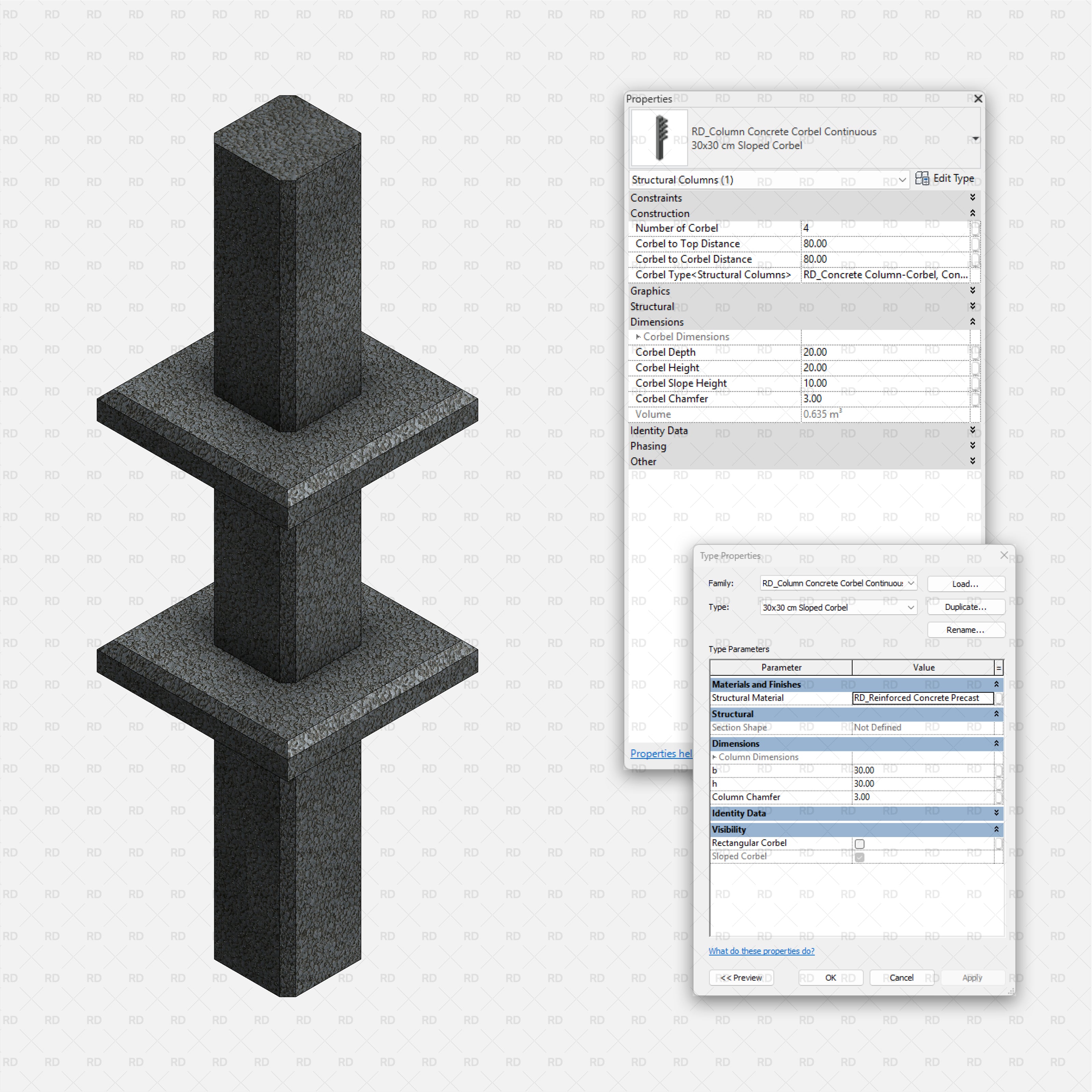 Revit Structural Concrete Columns bim object families blocks 3d model download corbel