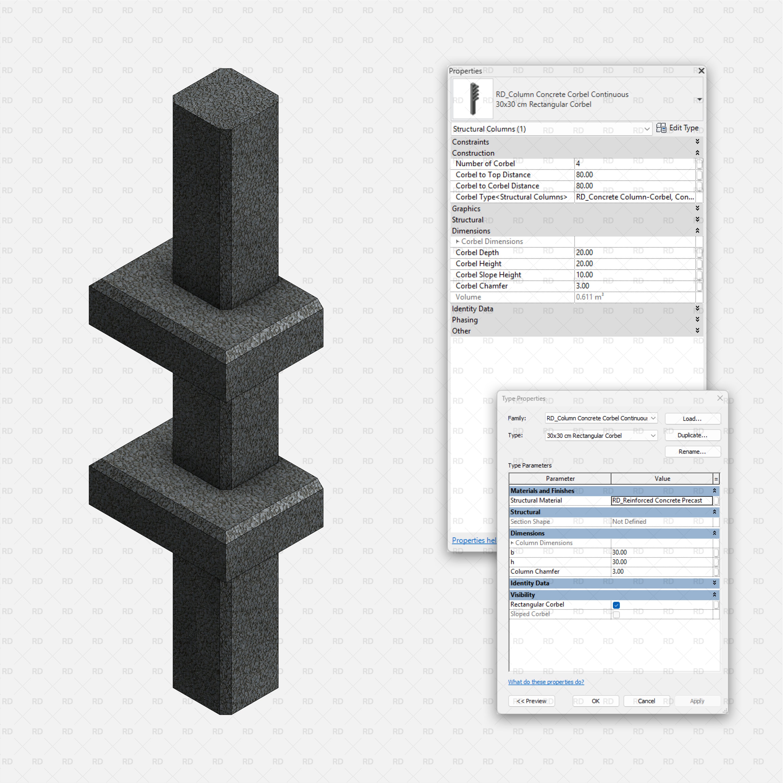 Revit Structural Concrete Columns bim object families blocks 3d model download corbel