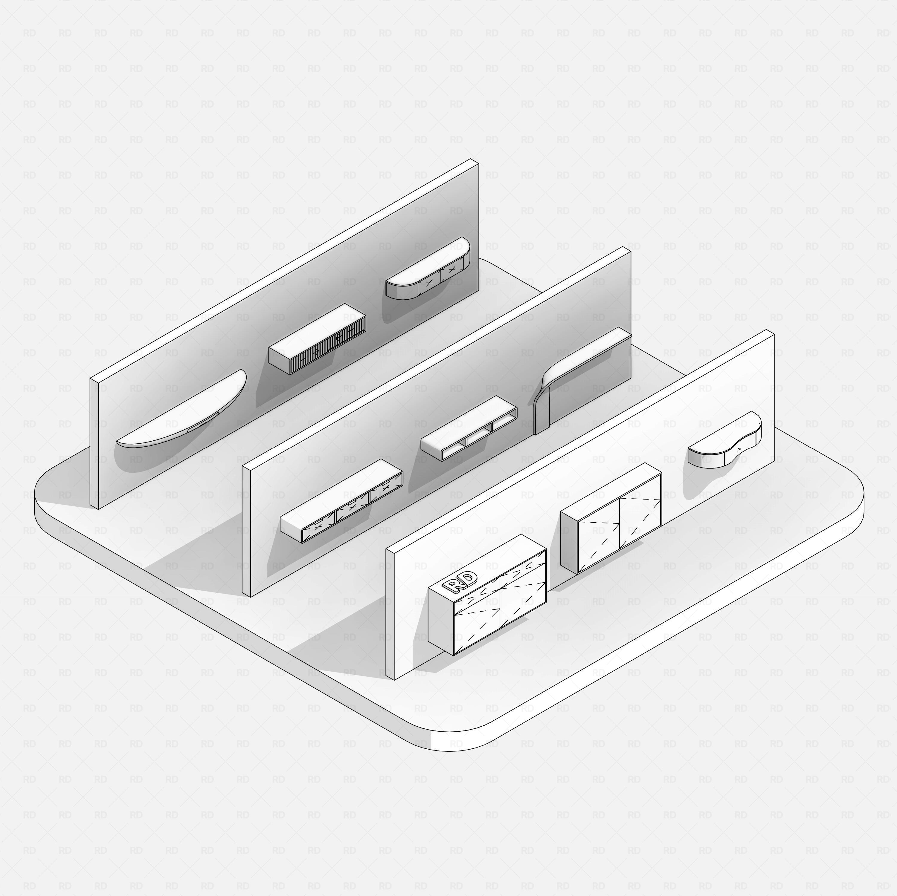 revit wall based console table RD Studio BIM blocks rfa โ hidden line overview of all wall-mounted models