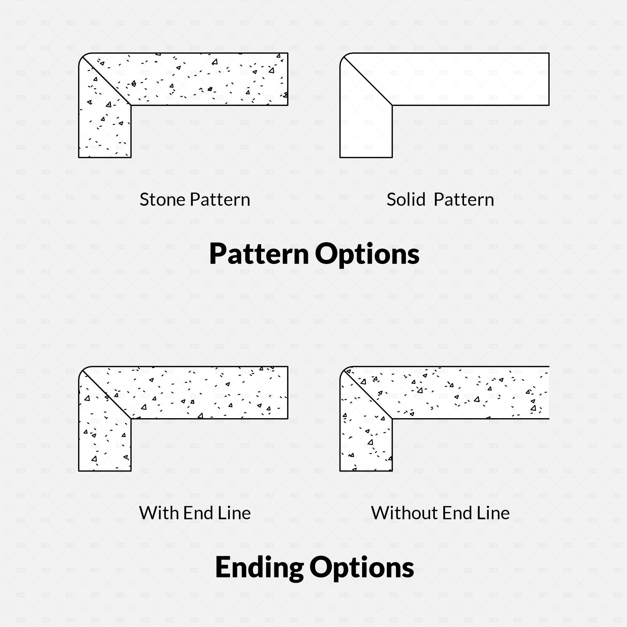 Revit 2D Countertop Edges – Pattern Options (Stone or Solid) and Ending Options (With or Without End Line)