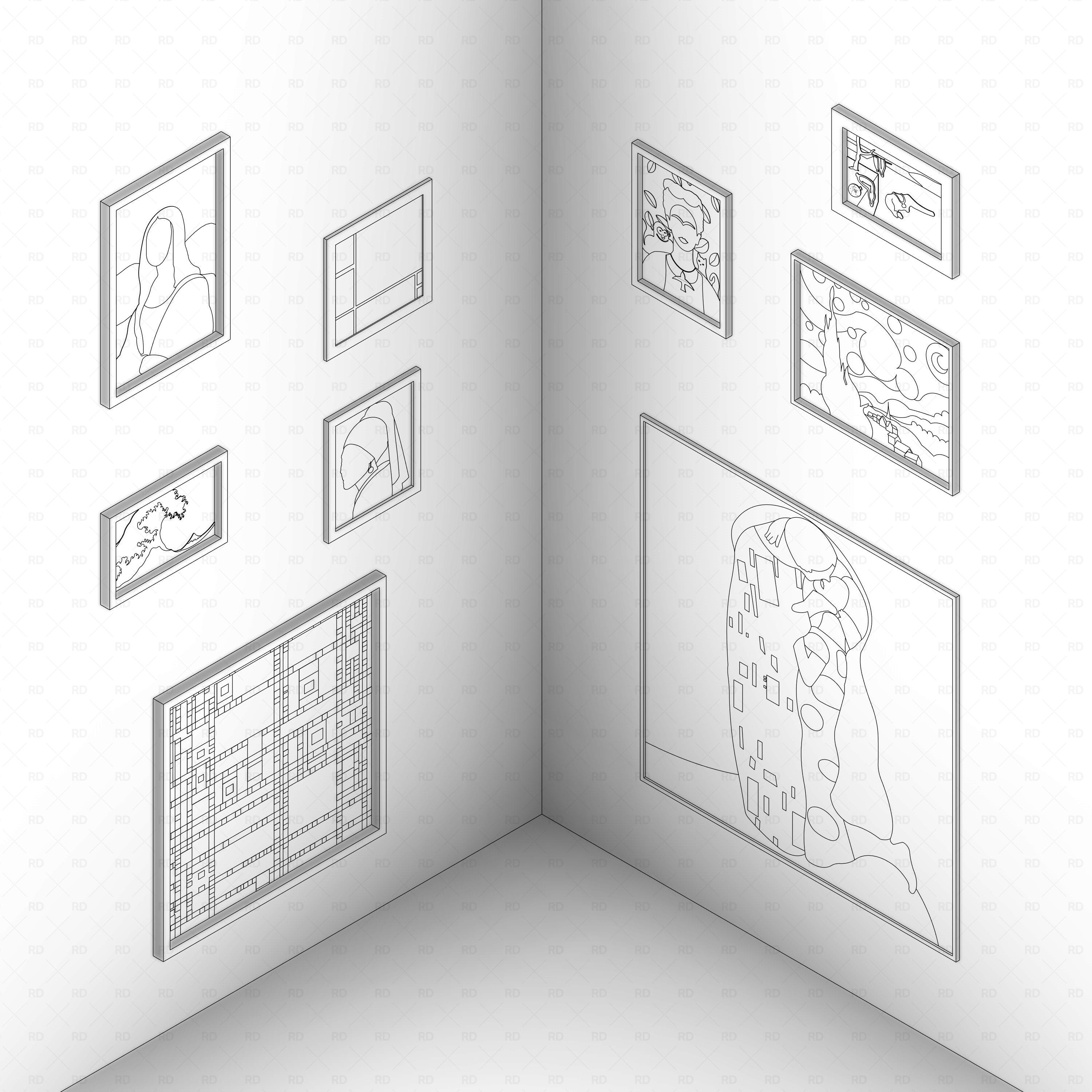 revit famous painting RD Studio BIM blocks rfa hidden-line preview of the famous paintings Revit set
