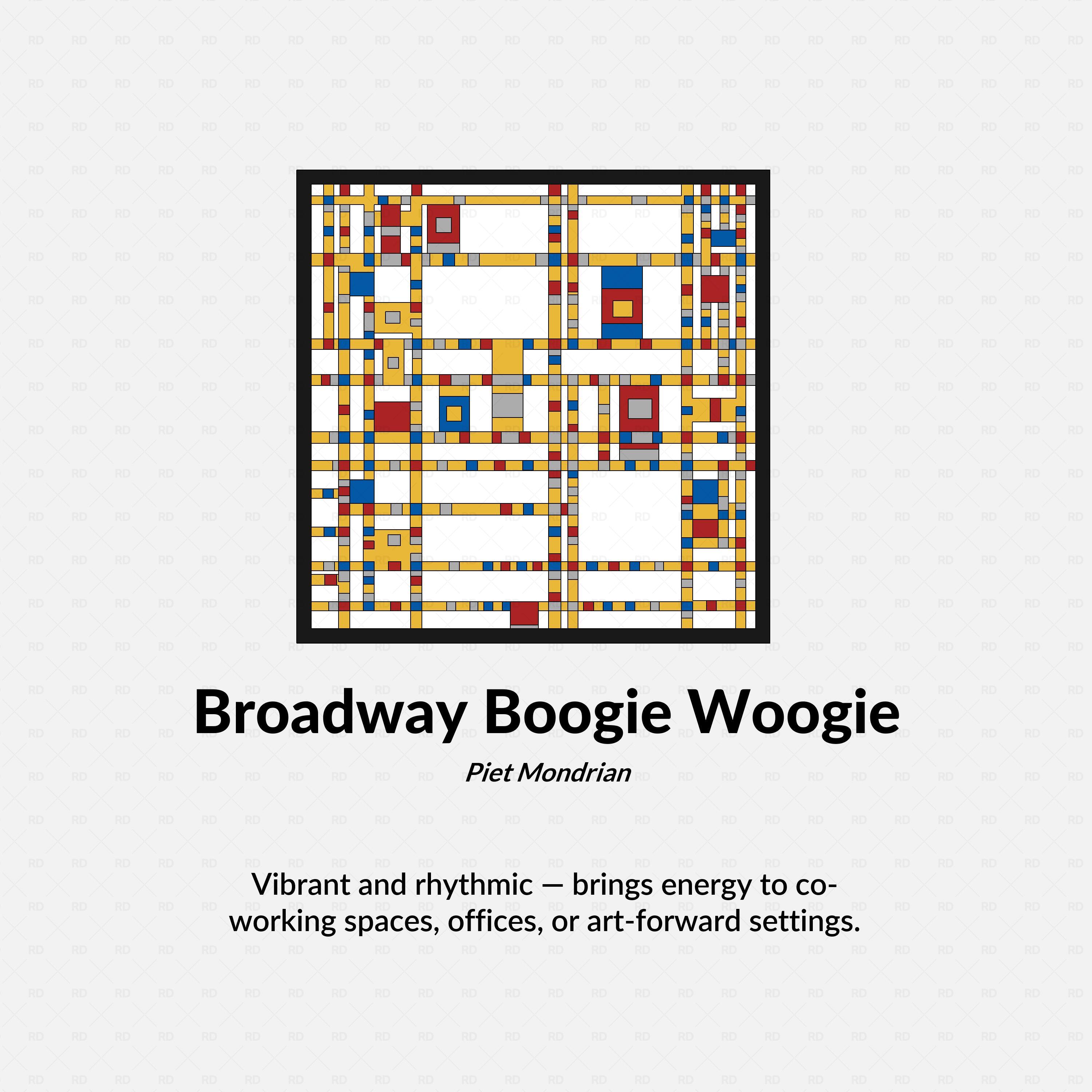 Revit family of Piet Mondrian’s painting “Broadway Boogie Woogie” – framed artwork BIM block for interior design, galleries, and cultural spaces by RD Studio.