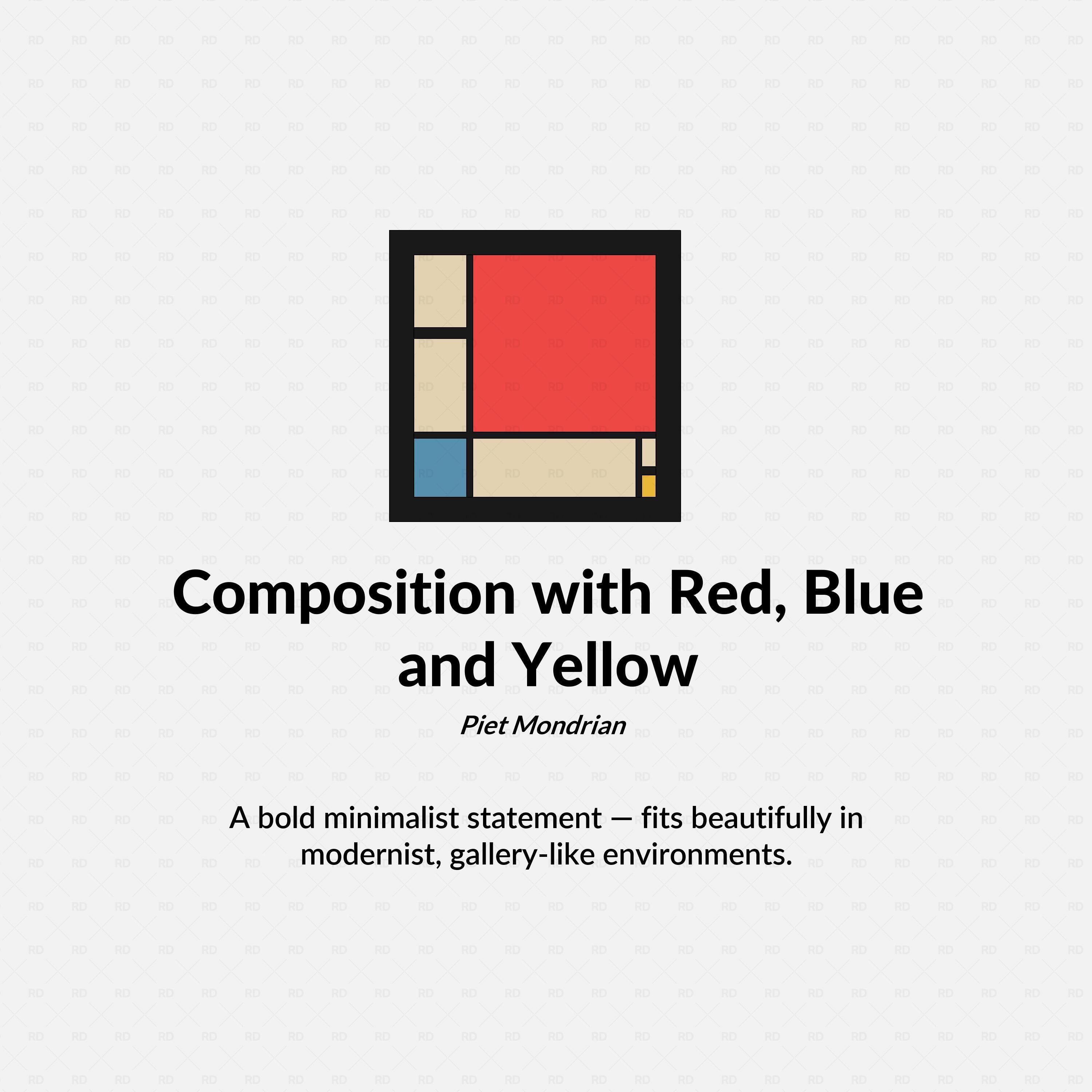 Revit family of Piet Mondrian’s painting “Composition with Red, Blue, and Yellow” – framed artwork BIM block for interior design, galleries, and cultural spaces by RD Studio.