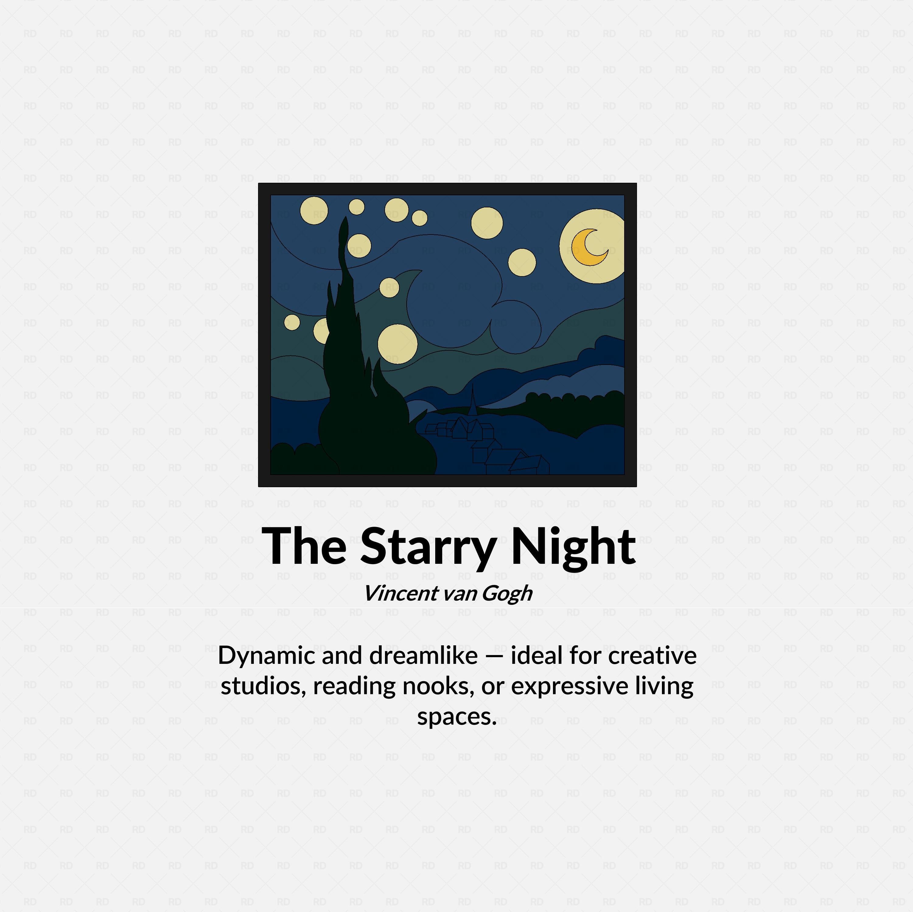 Revit family of Vincent Van Gogh’s painting “The Starry Night” – framed artwork BIM block for interior design, galleries, and cultural spaces by RD Studio.