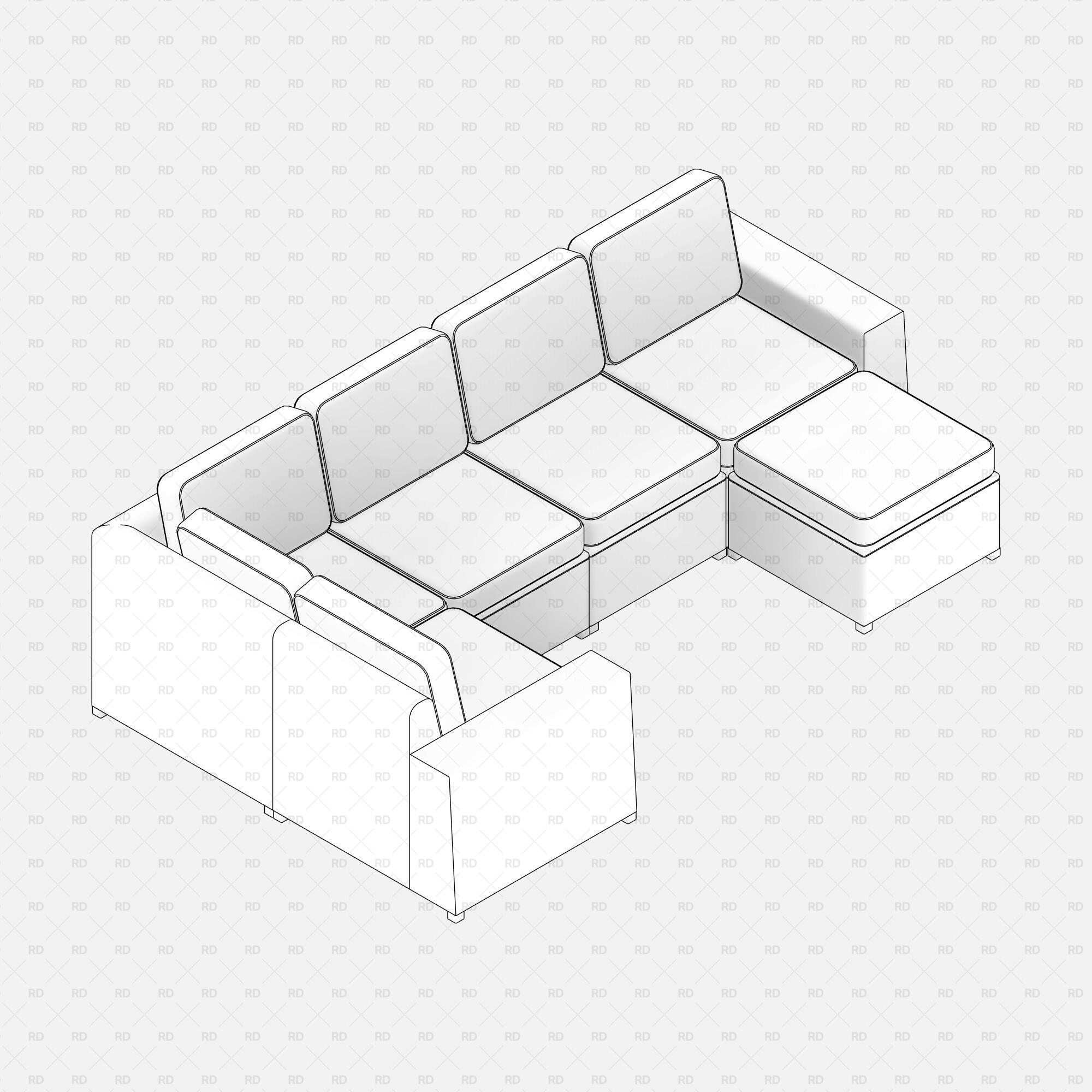 Revit IKEA Solleron 5-seat modular Sofa download free bim object 3d model