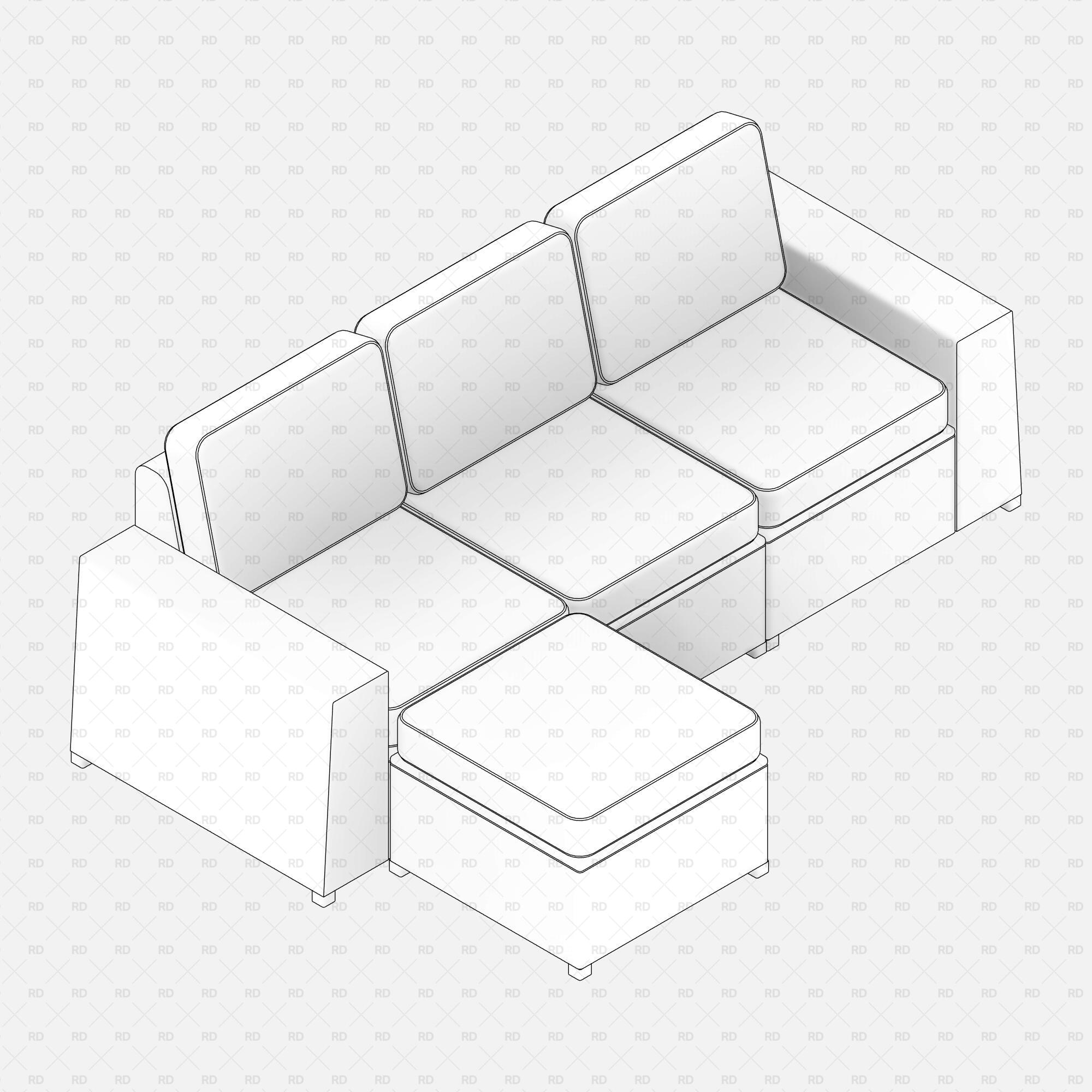 Free download Revit Outdoor 3-Seat Modular Sofa 03 Family