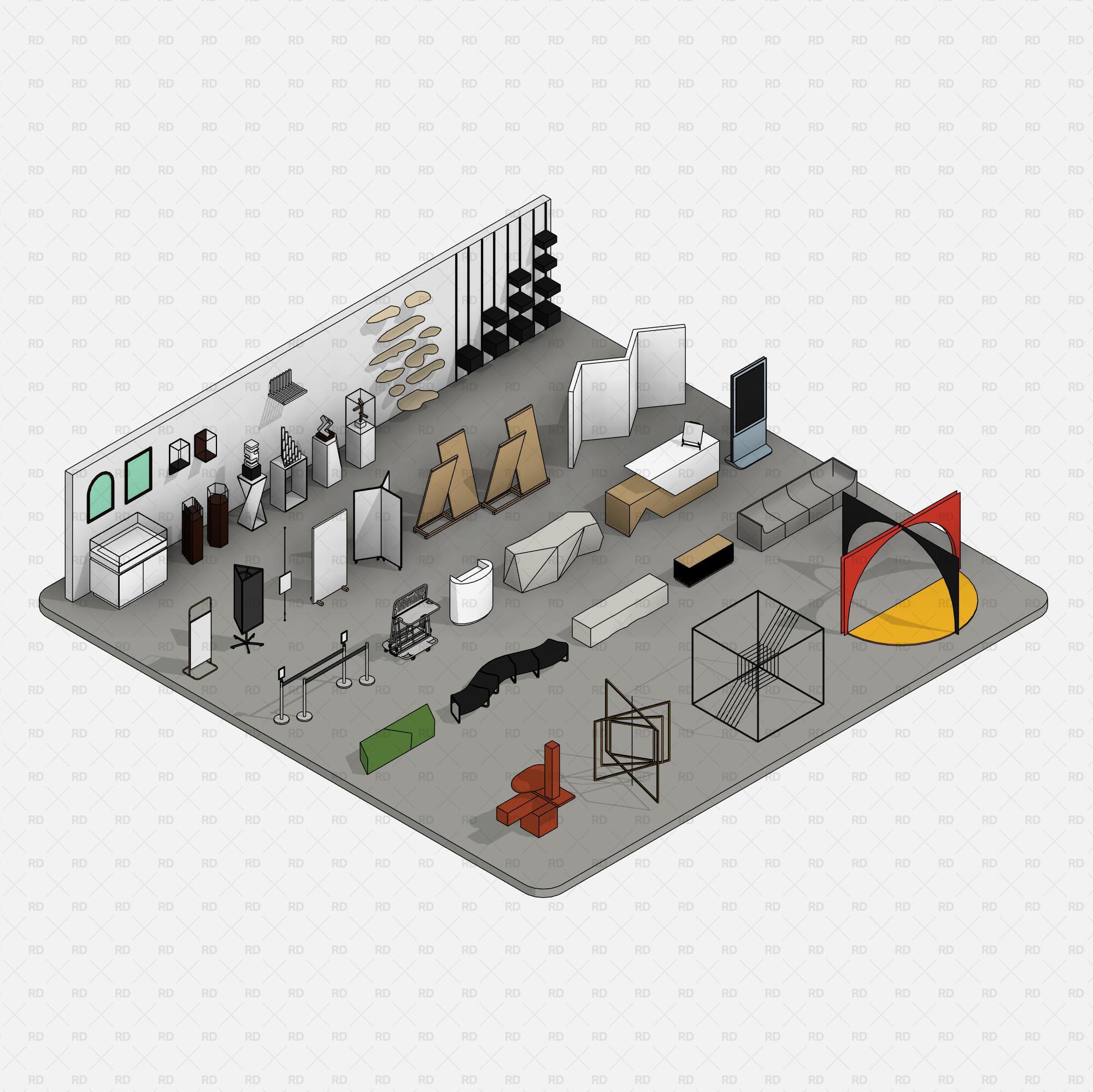 Revit Museum and Art Gallery exhibition Equipment furniture families blocks download bim object 3d model