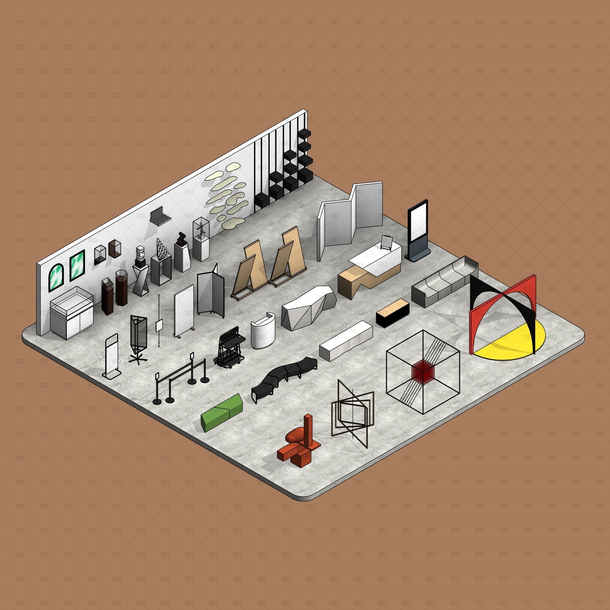 Revit Museum and Art Gallery exhibition Equipment furniture families blocks download bim object