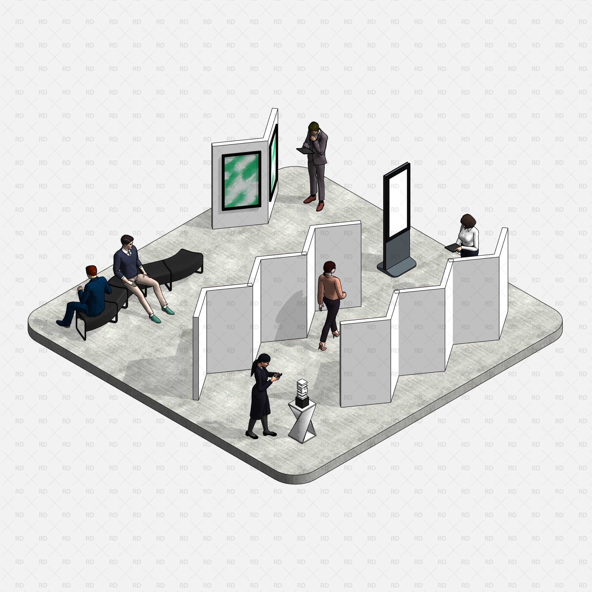 Revit Museum and Art Gallery exhibition Equipment furniture families blocks download bim object 3d model