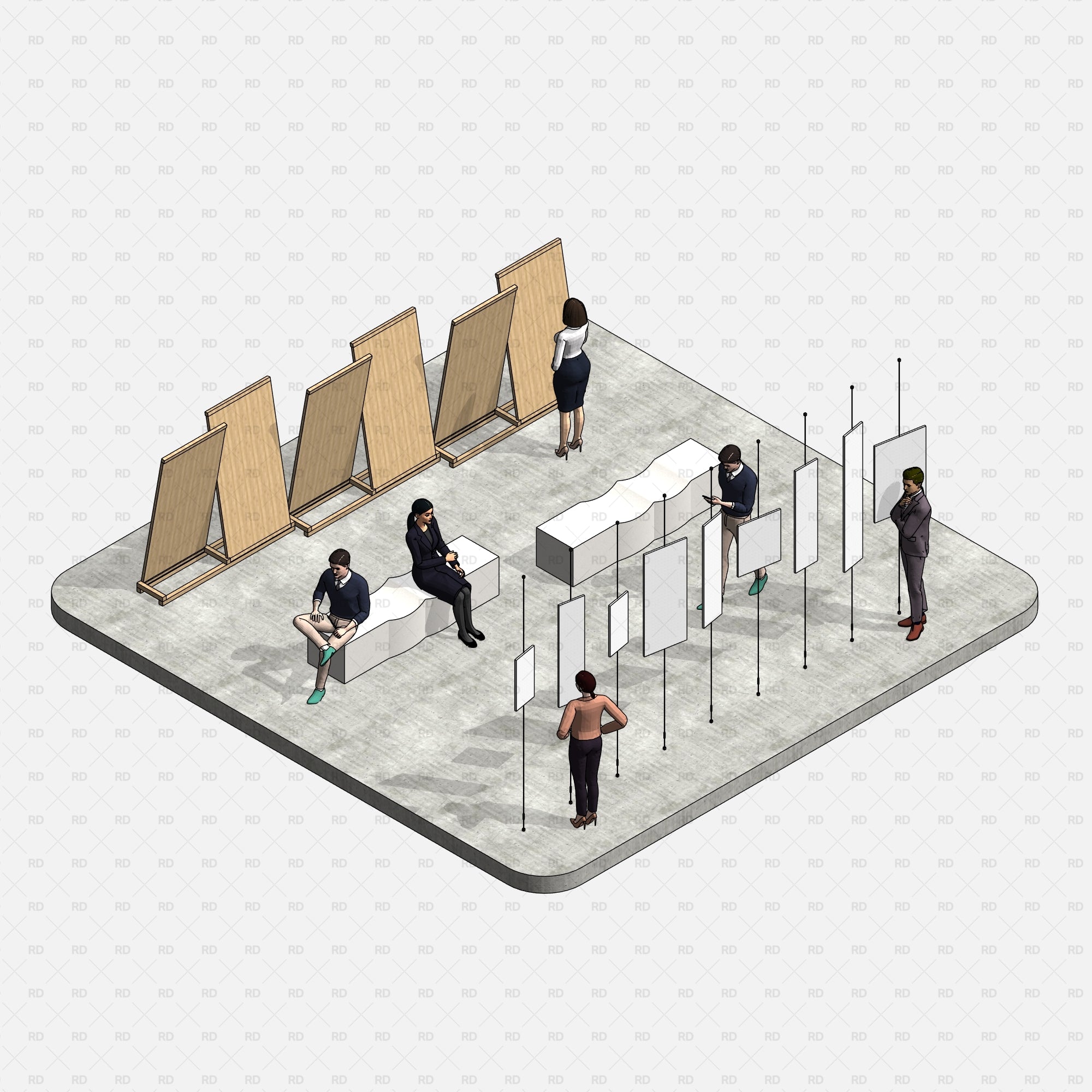 Revit Museum and Art Gallery exhibition Equipment furniture families blocks download bim object 3d model