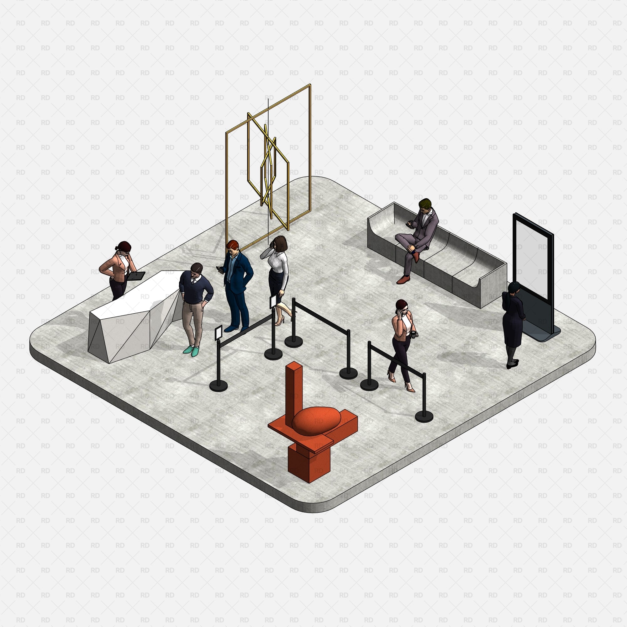 Revit Museum and Art Gallery exhibition Equipment furniture families blocks download bim object 3d model