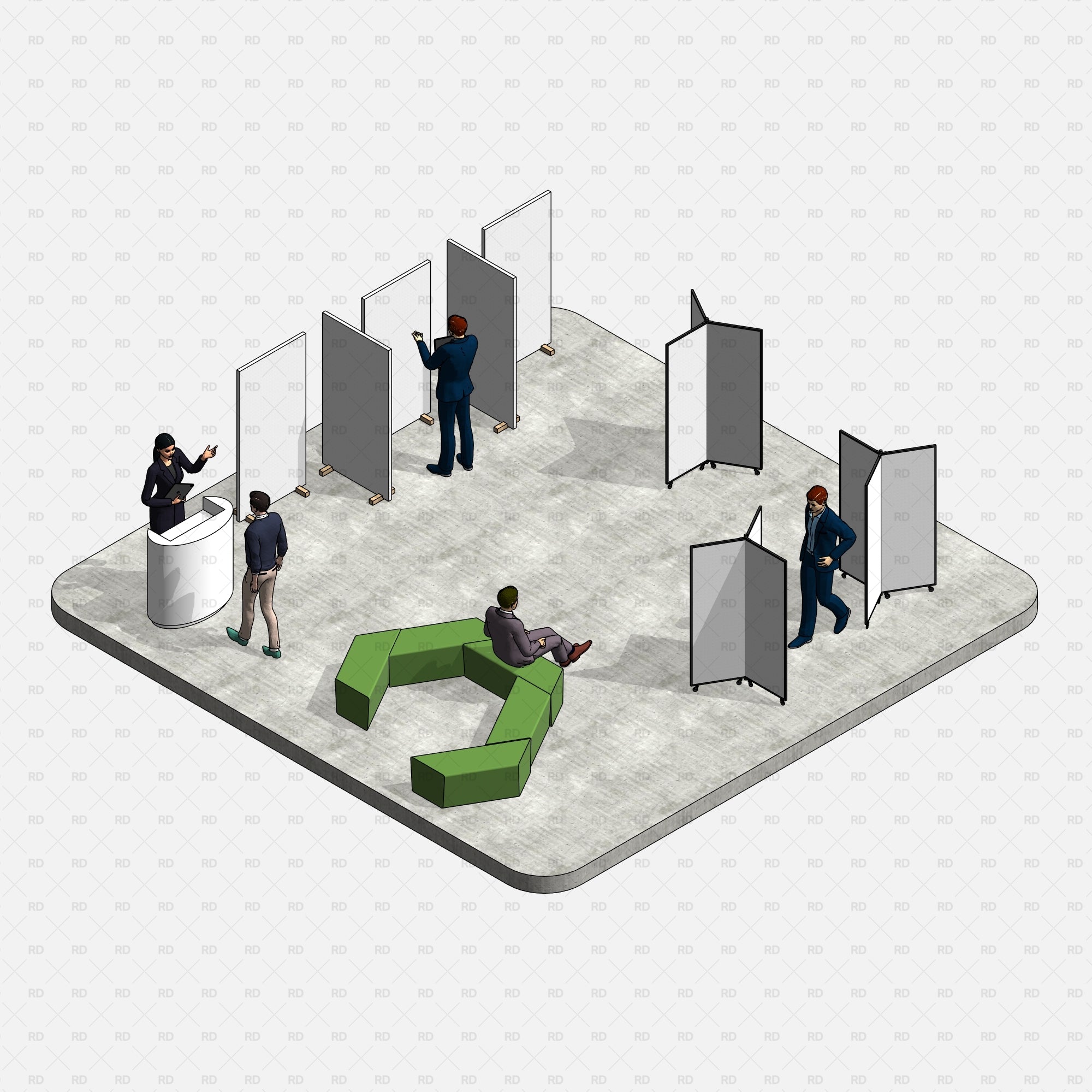 Revit Museum and Art Gallery exhibition Equipment furniture families blocks download bim object 3d model
