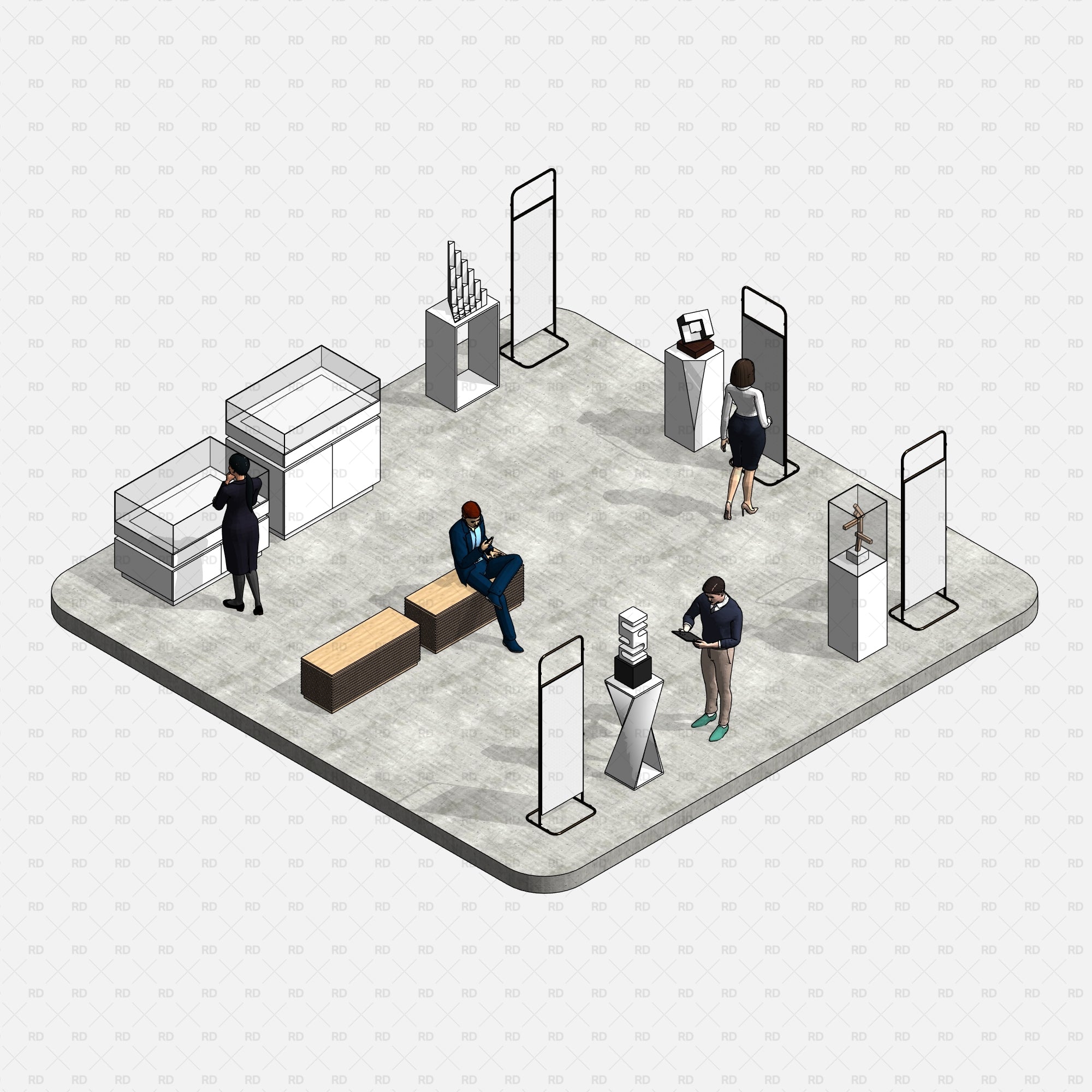 Revit Museum and Art Gallery exhibition Equipment furniture families blocks download bim object 3d model