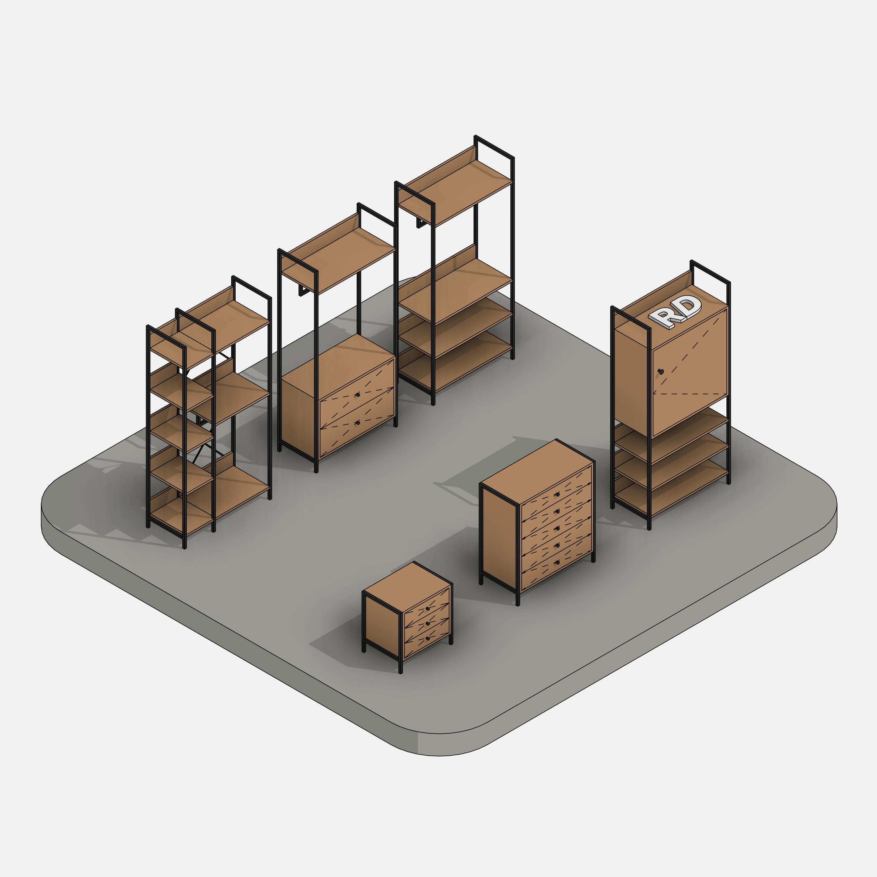 Open Wardrobe System 02 Collection Color Concept Overview, RD Studio BIM Blocks (RFA)
