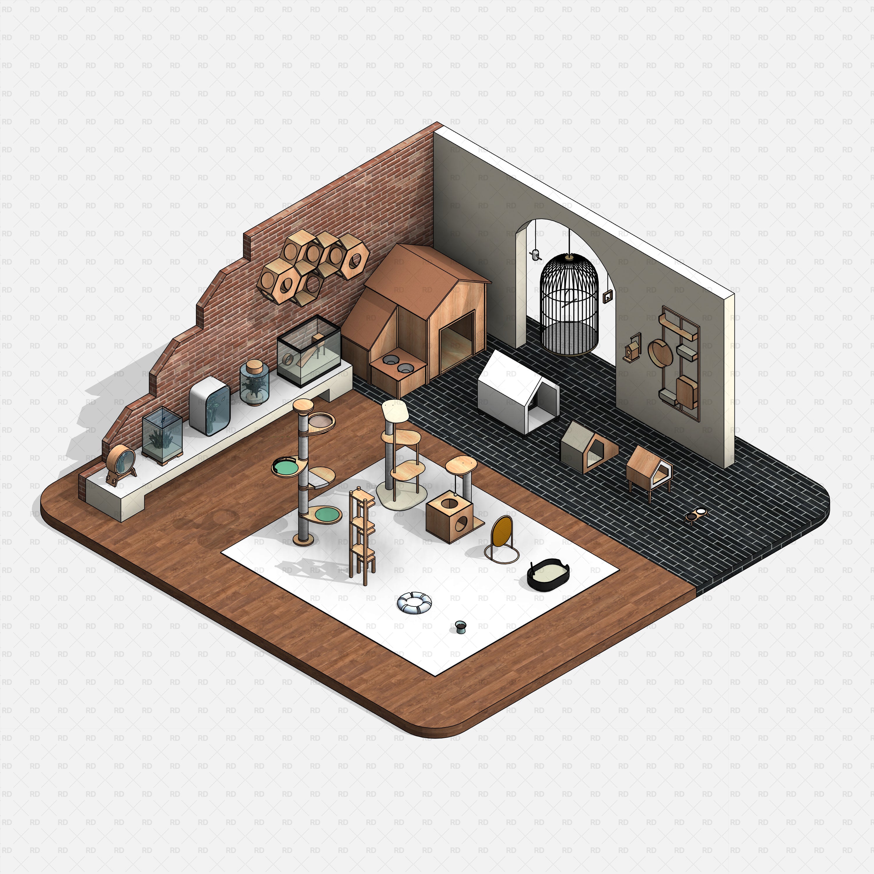 cats dogs birds fish hamster things for revit 3d