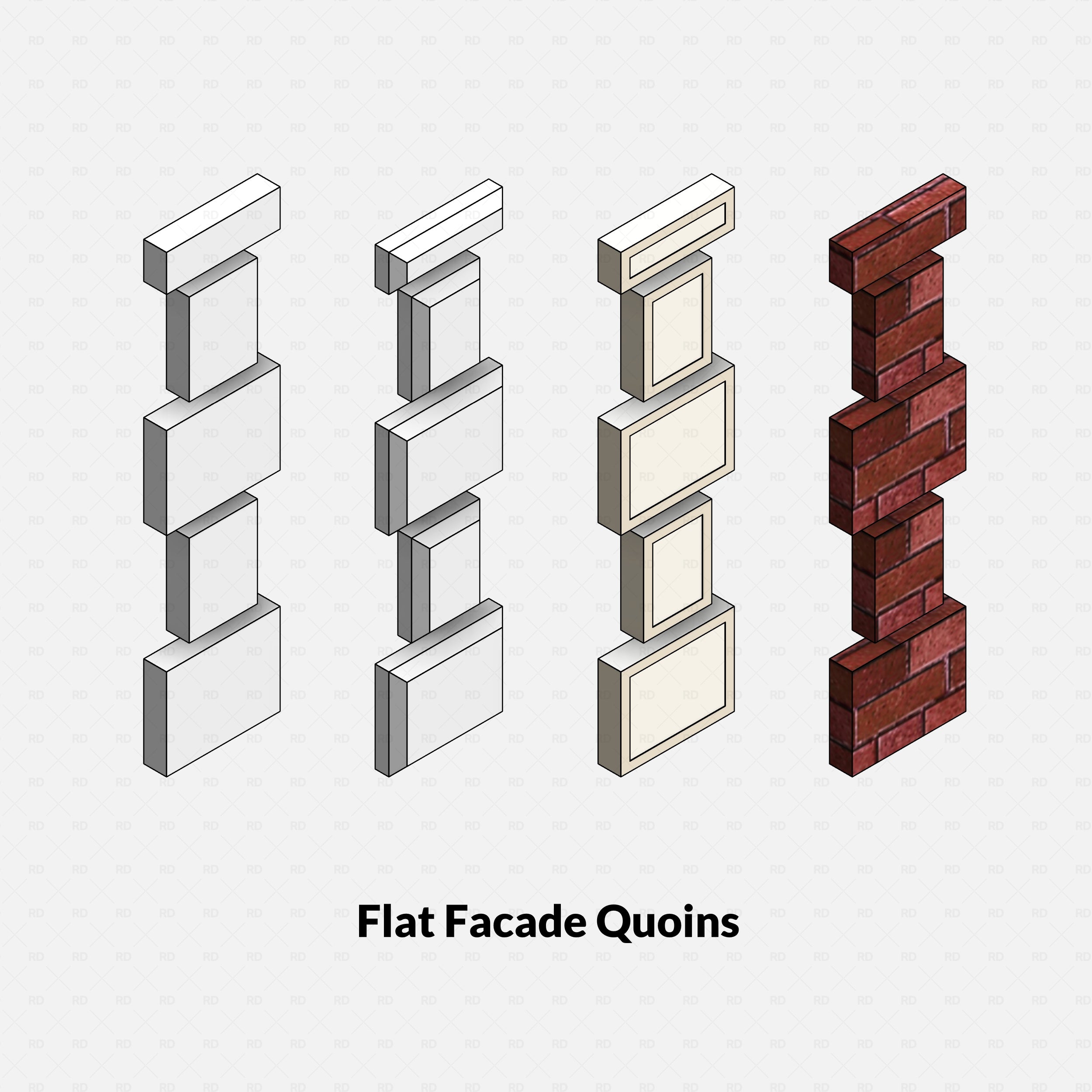 revit wall quoins RD Studio BIM blocks rfa — Flat Facade Quoins From Linework To Rendered Brick