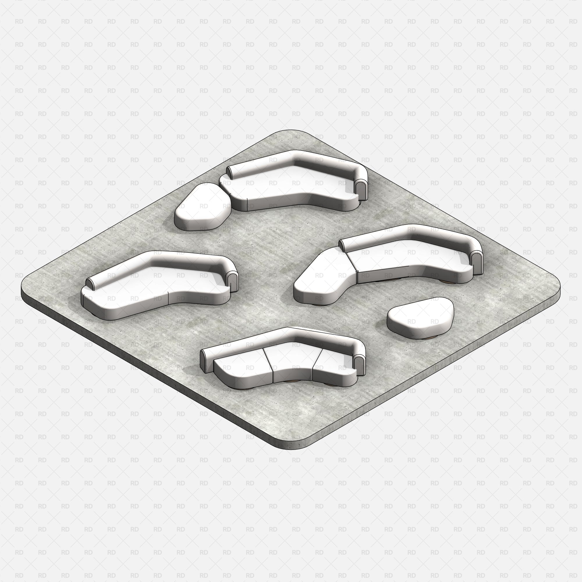 Revit Organic Sofa Collection download families bim object curved blocks