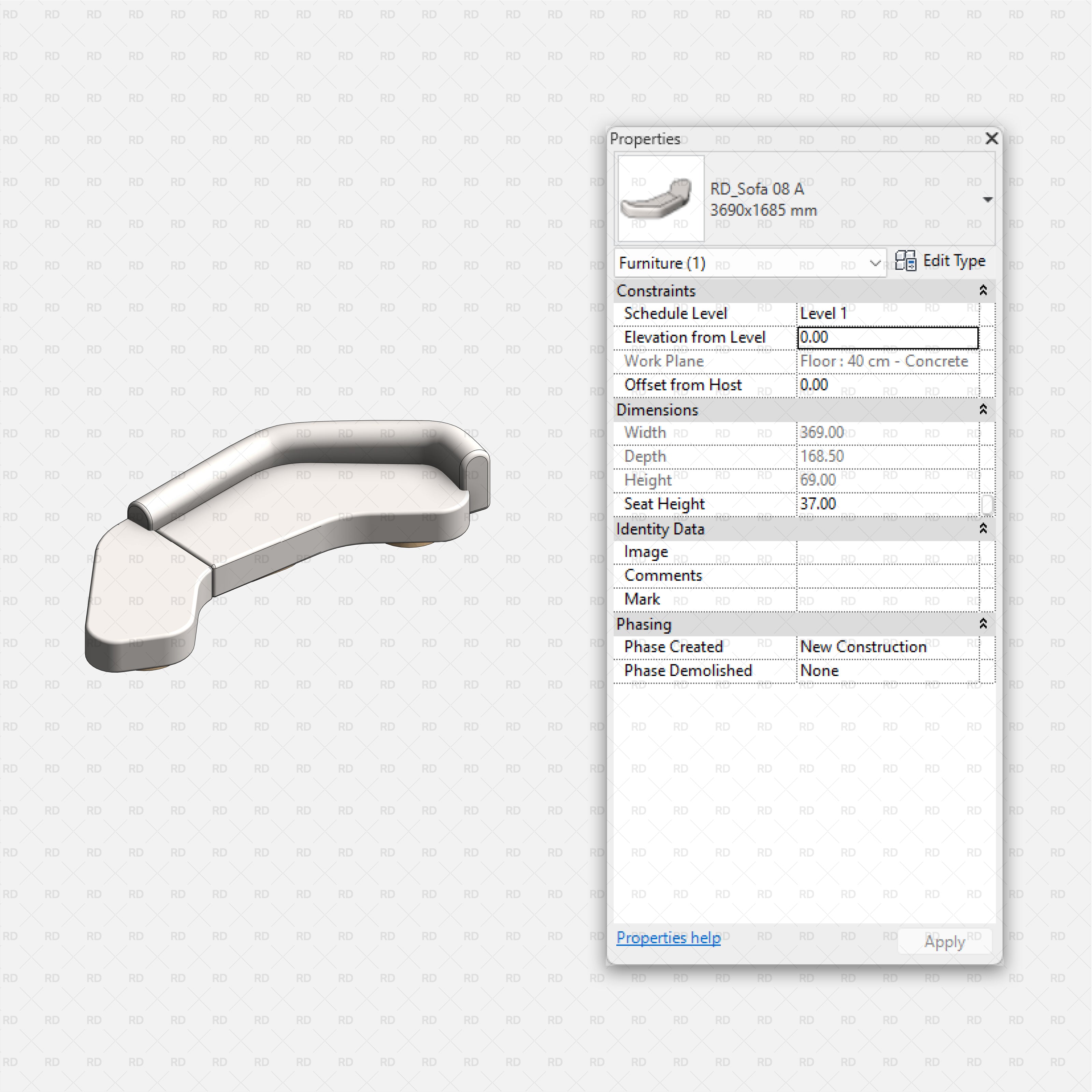 Revit Organic Sofa Collection download families bim object curved blocks