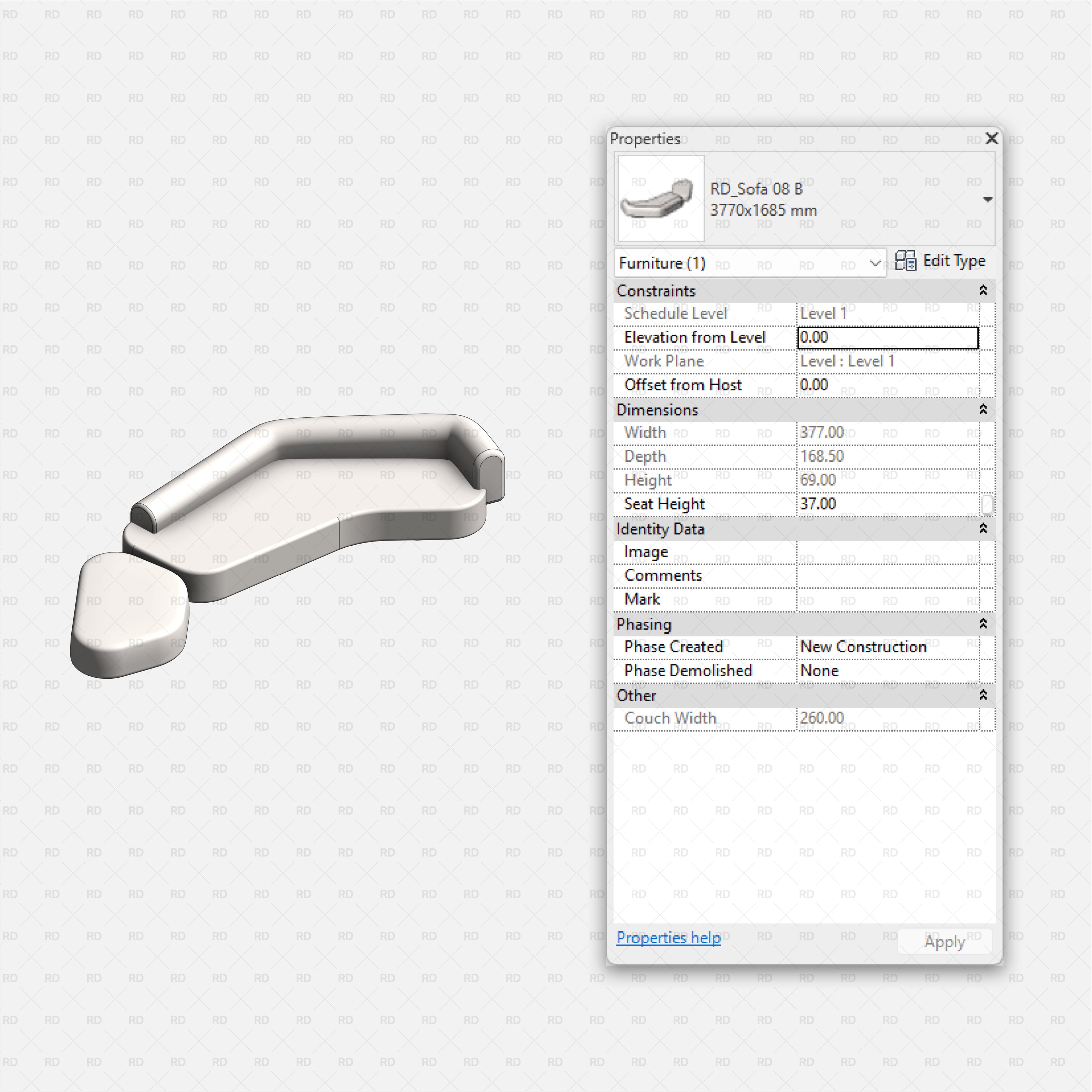 Revit Organic Sofa Collection download families bim object curved blocks