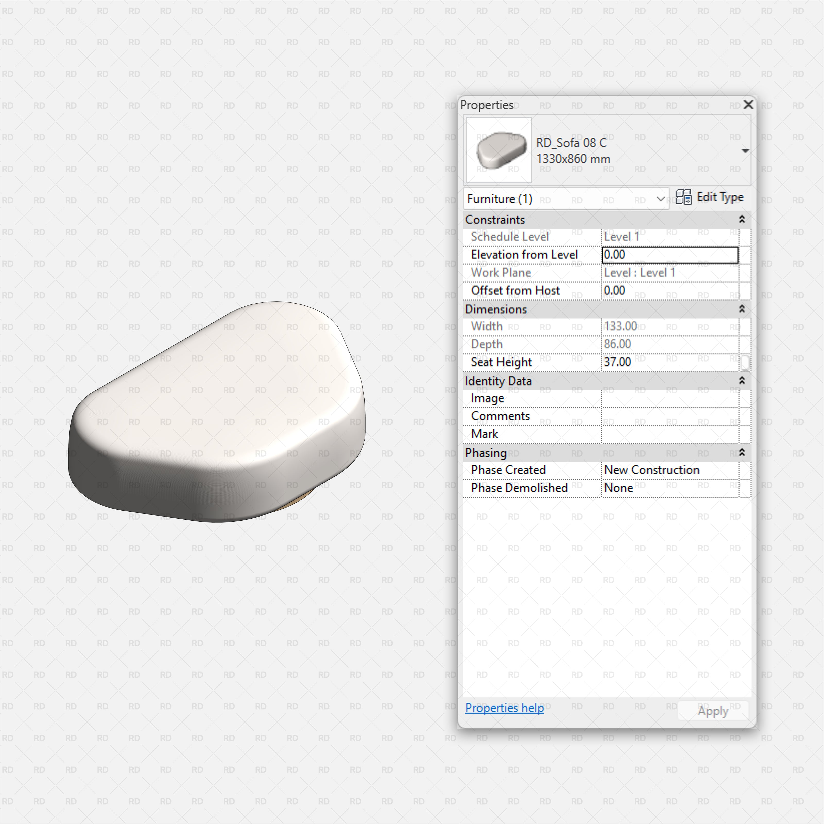 Revit Organic Sofa Collection download families bim object curved blocks